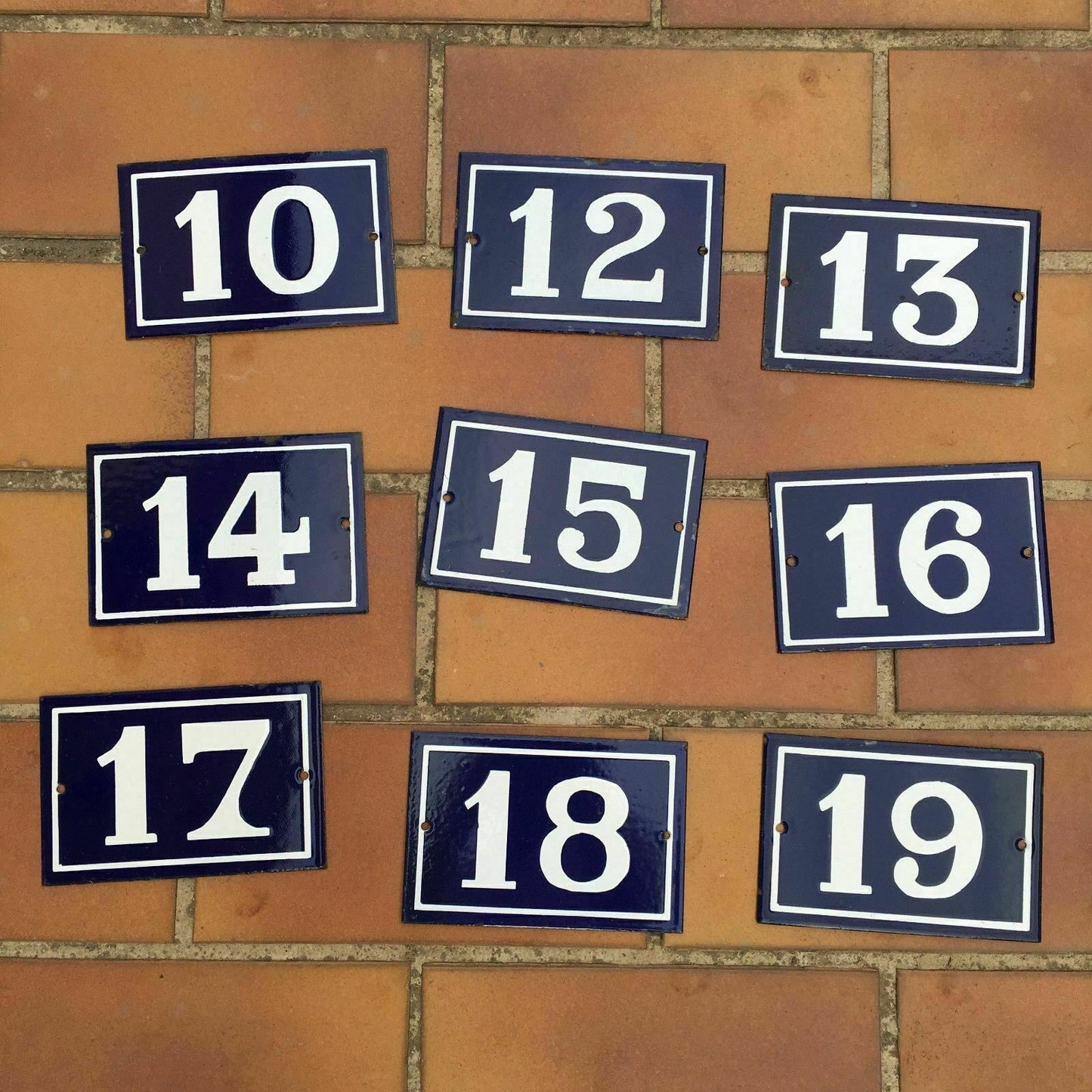 Vintage French Enamel House Numbers Blue White Street Signs 10-19 19 Unbranded