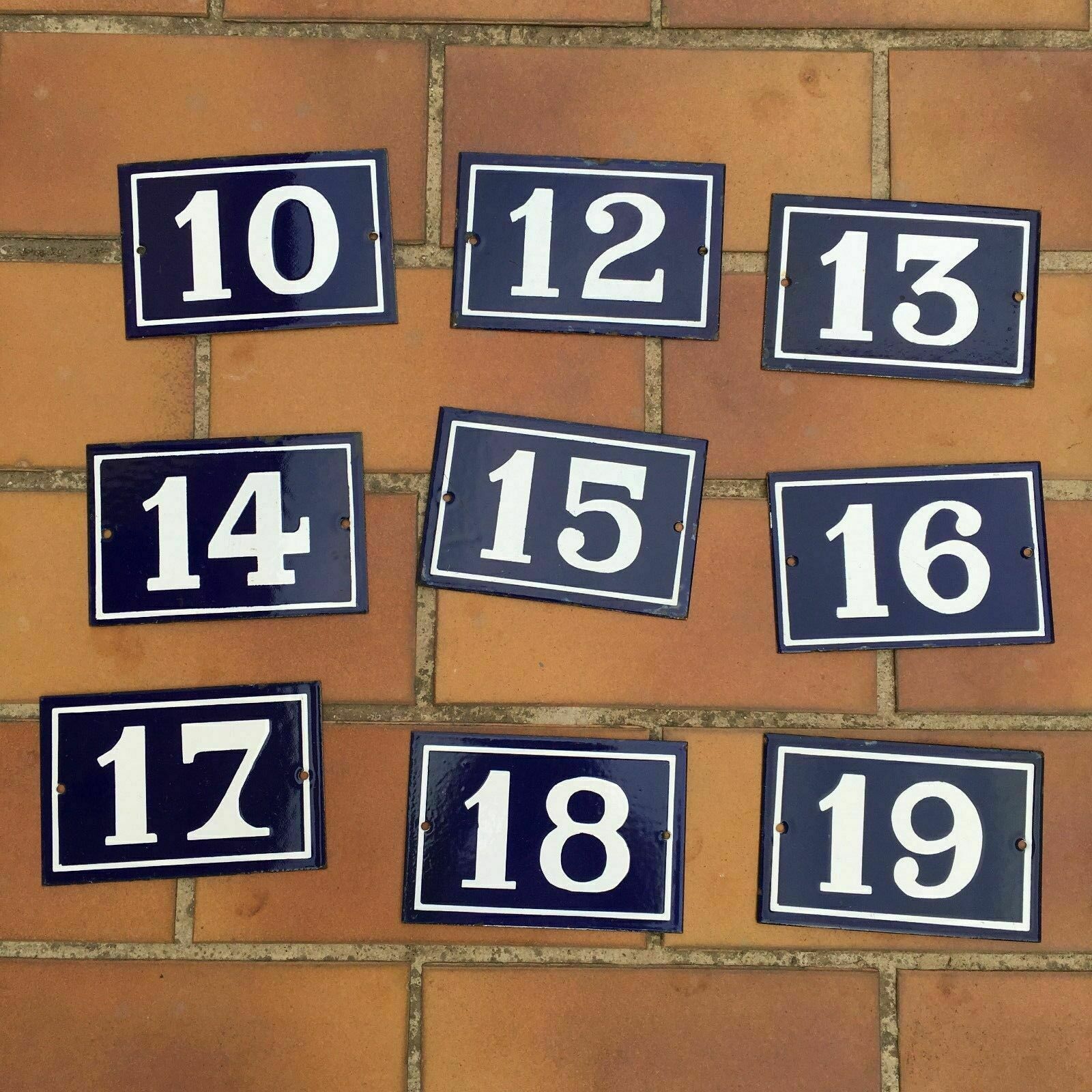 Vintage French Enamel House Numbers Blue White Street Signs 10-19 19 Unbranded