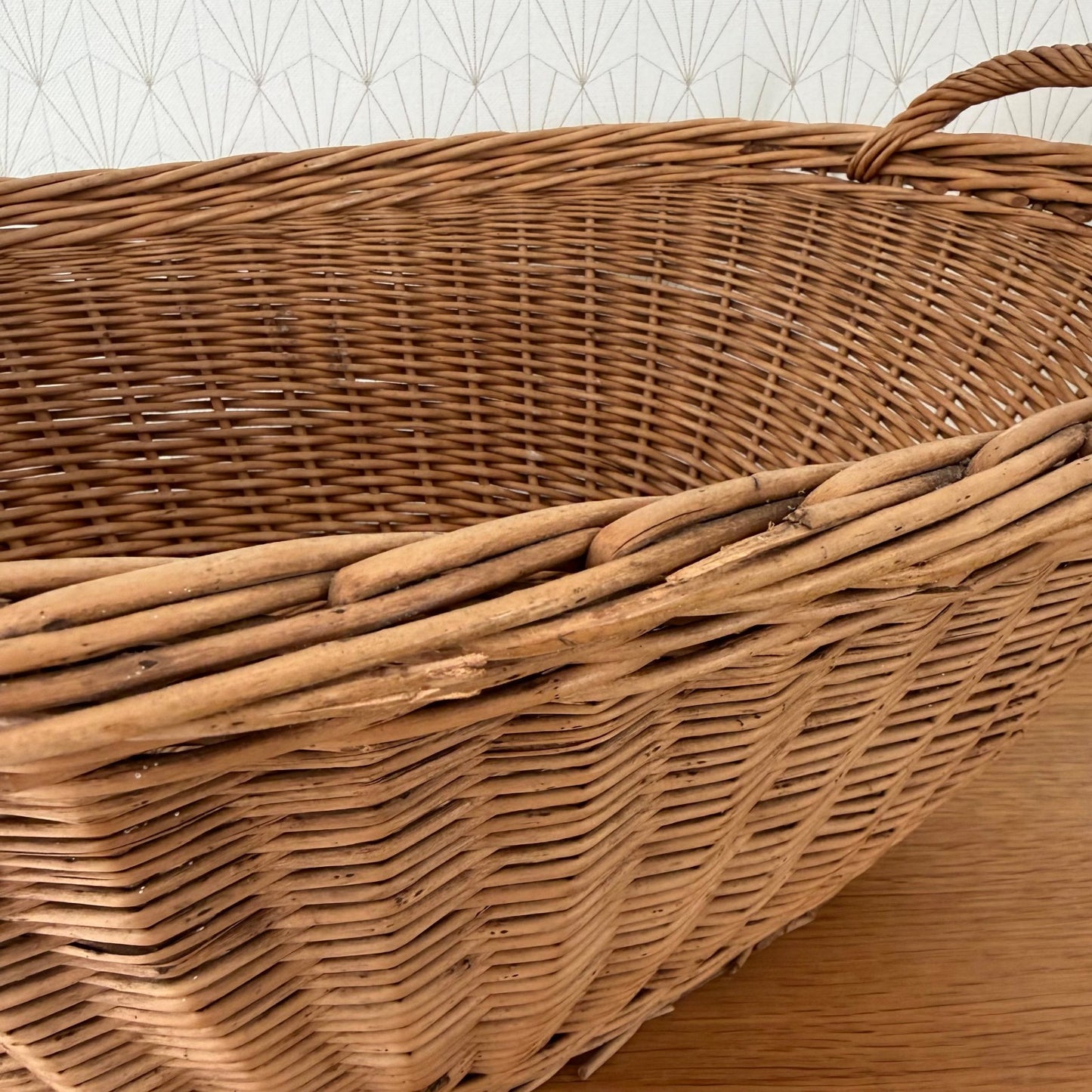 French Wicker Laundry Basket Vintage Rattan Storage Handles 140826 Unbranded