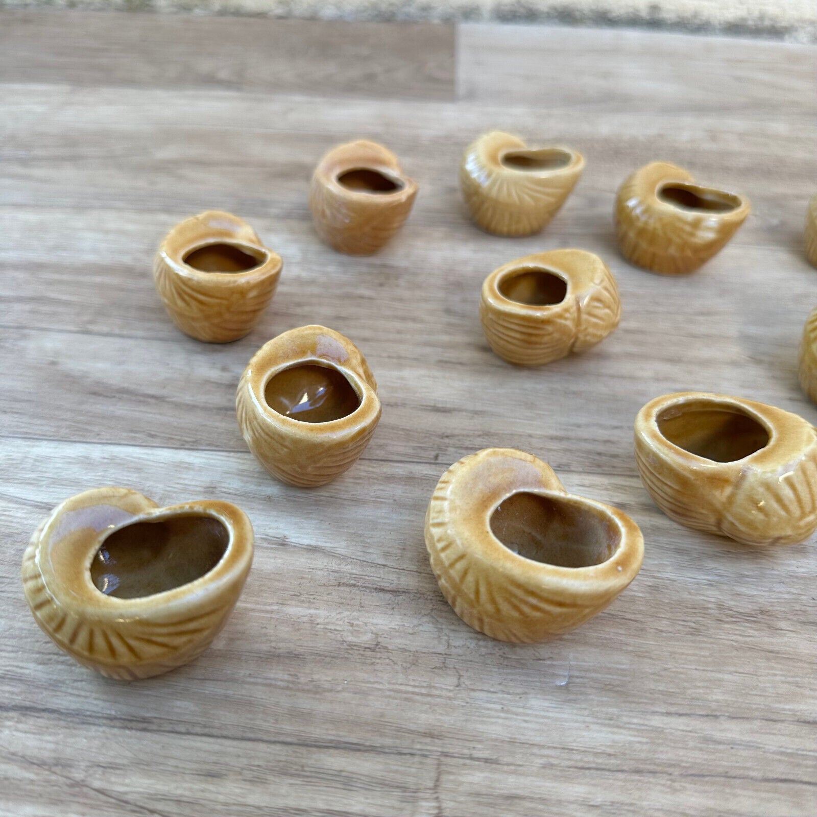 Vintage 12 French Ceramic Snail Cups Individual Pinch Pots 07092312 - Fleamarketfrance