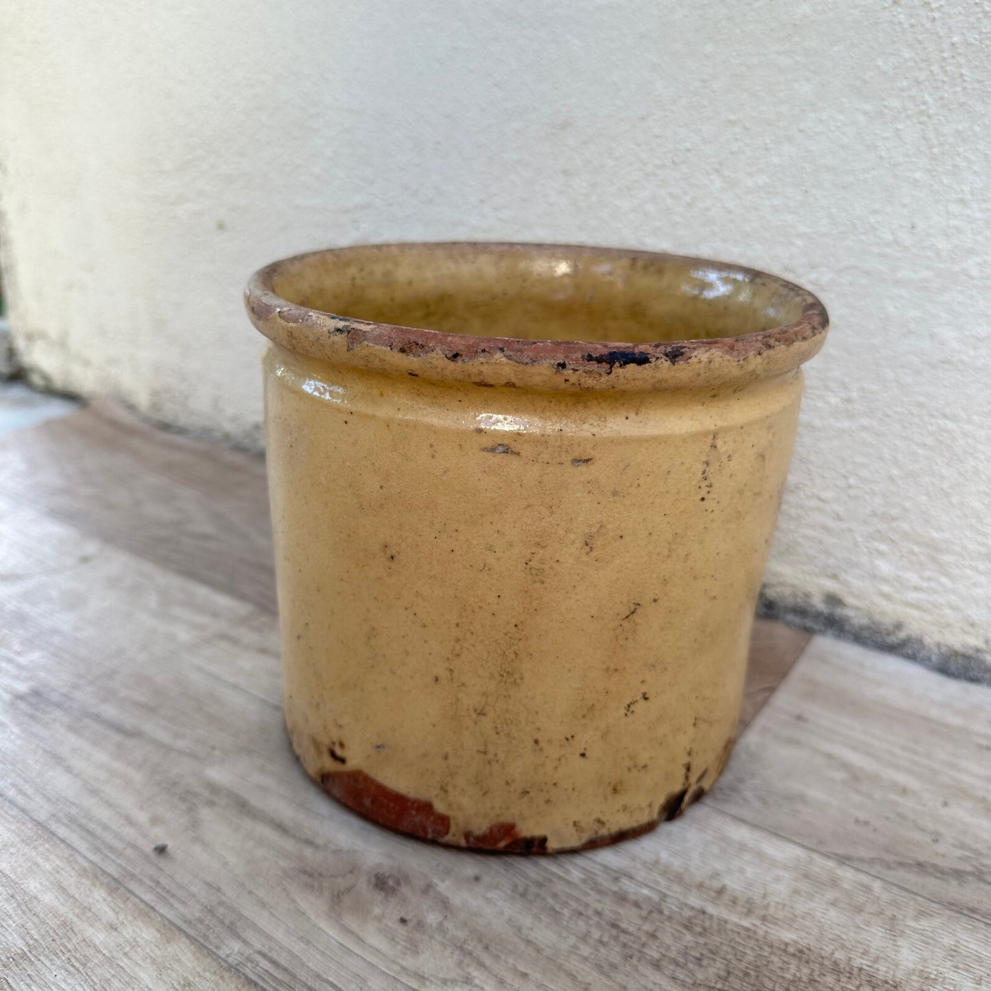 HANDMADE GLAZED BEIGE YELLOW ANTIQUE FRENCH JAM POT CONFIT 0503258 Unmarked