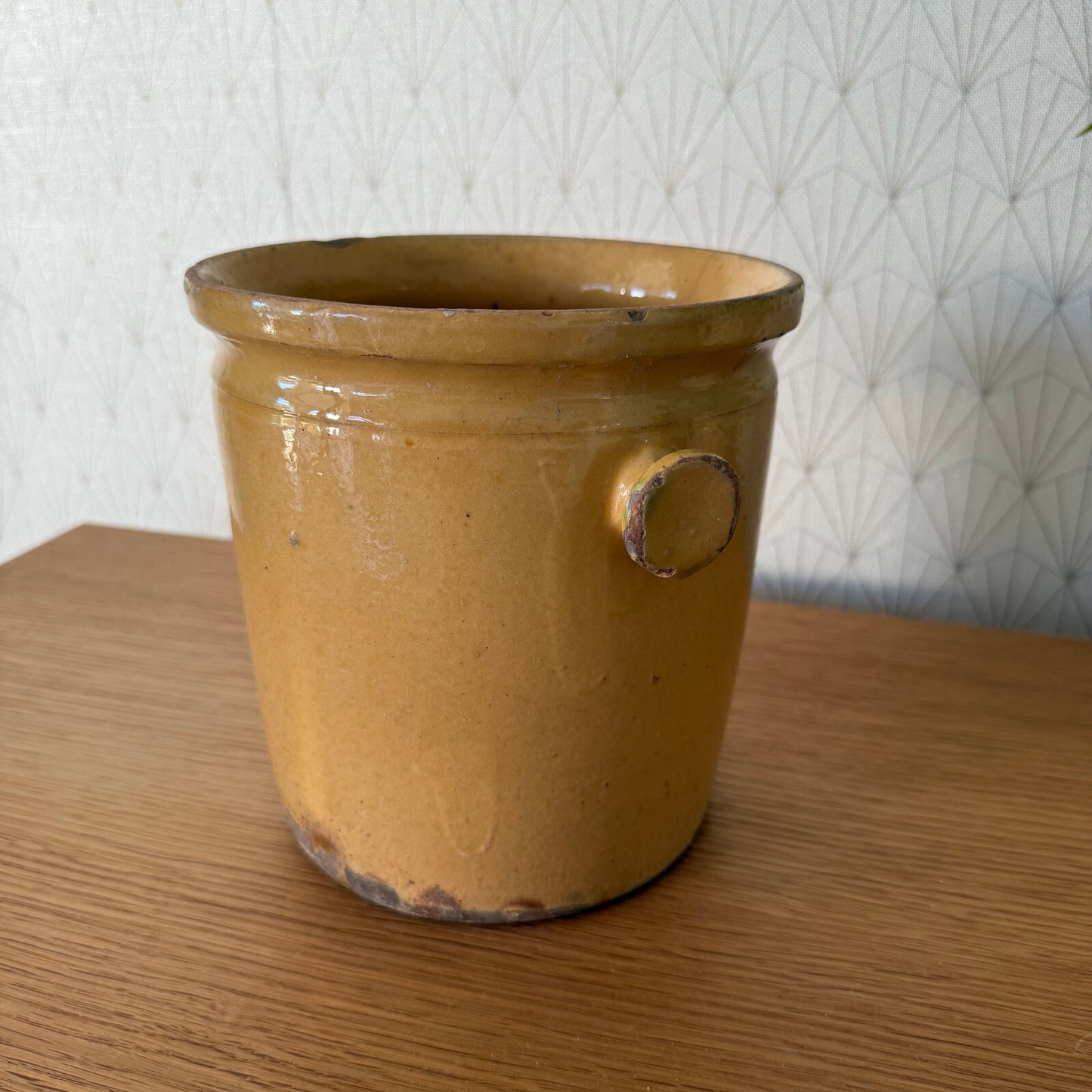 Handmade Glazed Yellow Antique French Confit Jam Pot Small Terracotta 1904257