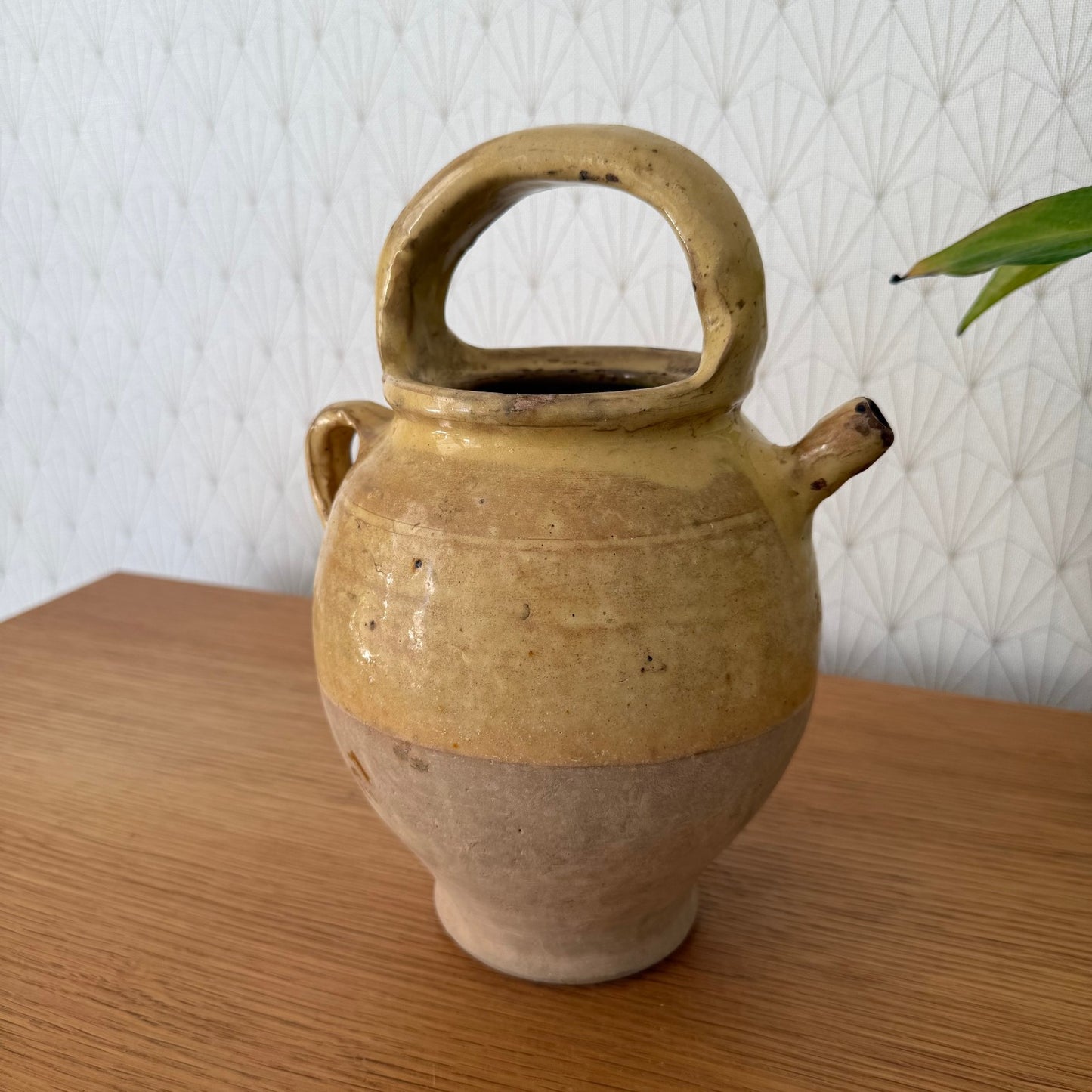 Antique French Yellow Glazed Terra-cotta Gargoulette Water Jug Confit 3008255