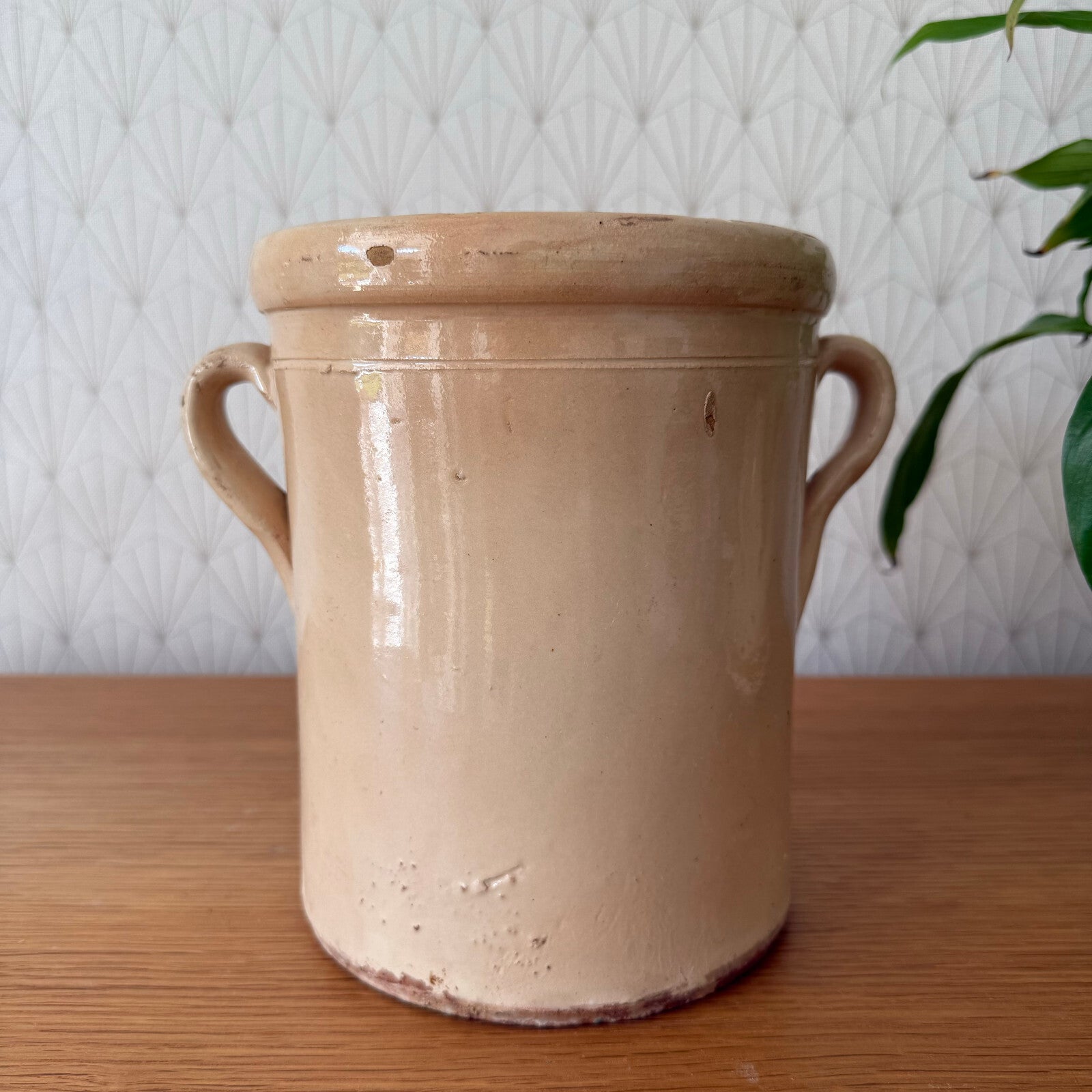 Antique French Confit Pot Stoneware Crock Two Handles 7.25" 11012510 Unbranded