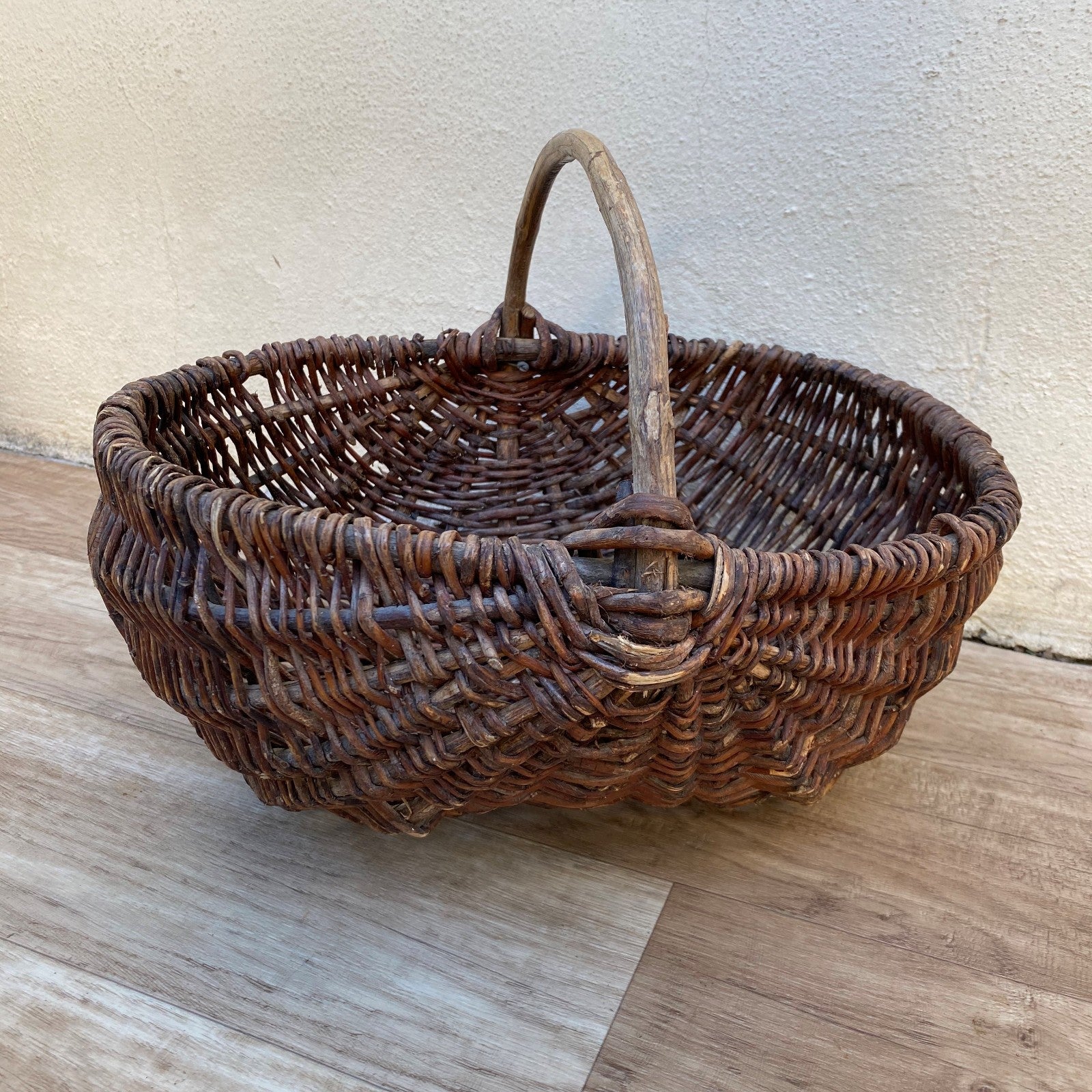 French Wicker Gathering Basket Vintage Chestnut Market Rustic 0407261 Fleamarketfrance