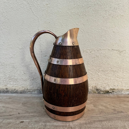 Vintage French Wooden Wine Cider Jug Pitcher Staved Wood Metal 7 3/4" 12062417 - Fleamarketfrance