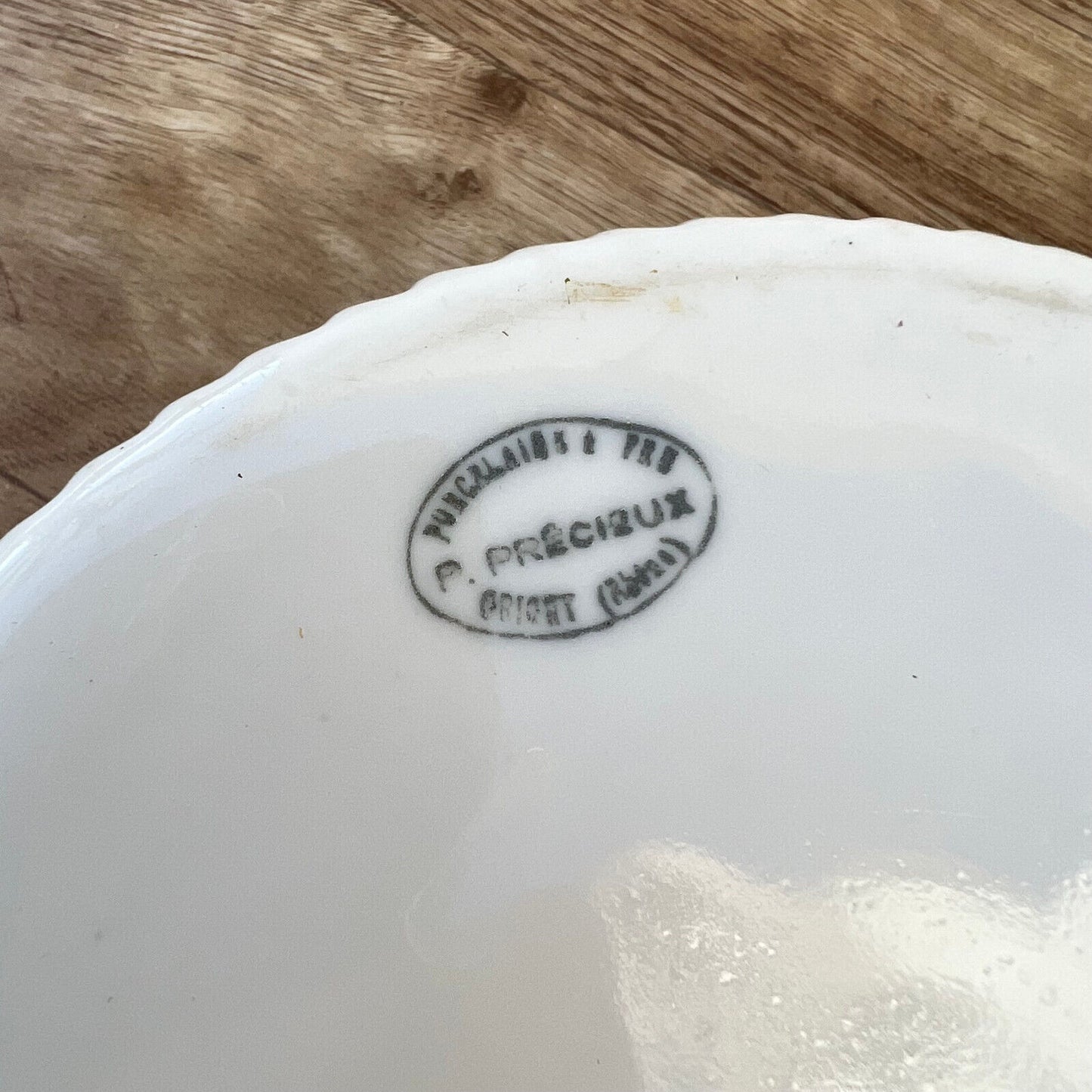 Vintage French 6 3/4” Round White Ribbed Souffle Dish Porcelain stamped 1707229 - Fleamarketfrance