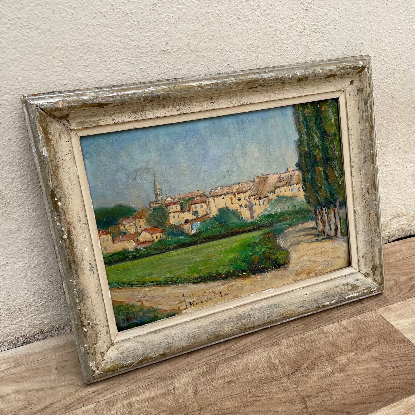 Vintage French Art Landscape Painting Campaign Village 1903251