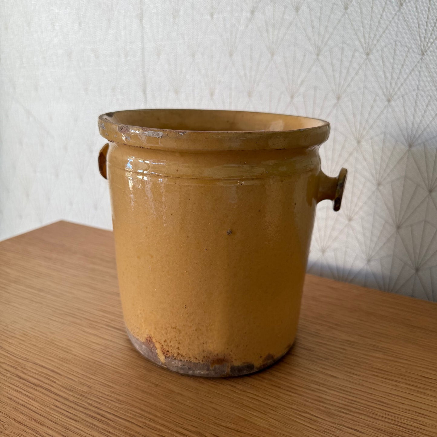 Handmade Glazed Yellow Antique French Confit Jam Pot Small Terracotta 1904257