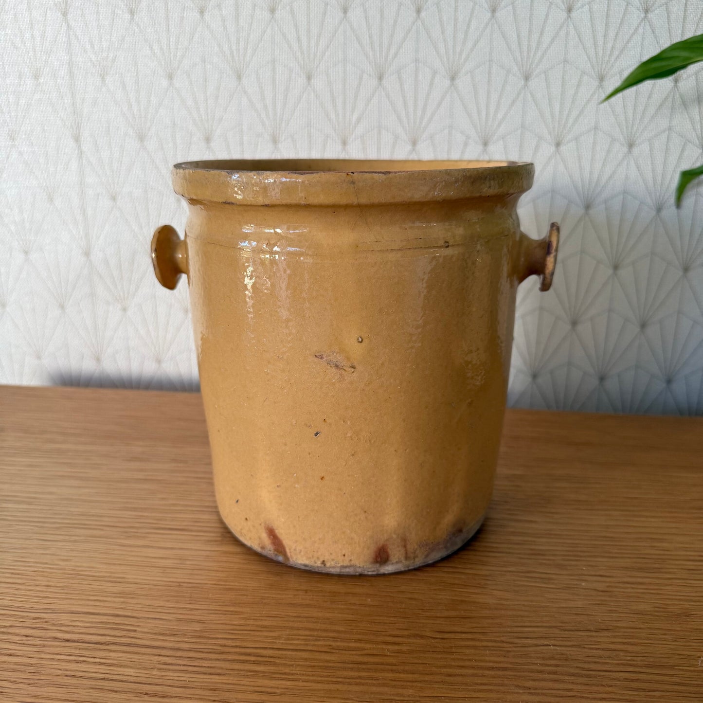 Handmade Glazed Yellow Antique French Confit Jam Pot Small Terracotta 1904257