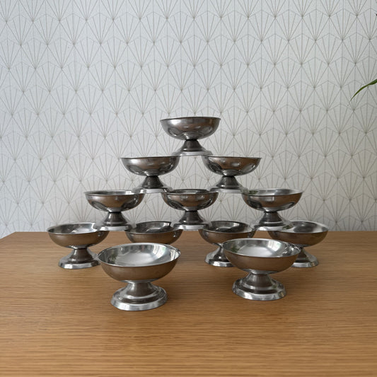 Set Of 12 Vintage Inox European Stainless Goblet Ice Cream Cup 0807252