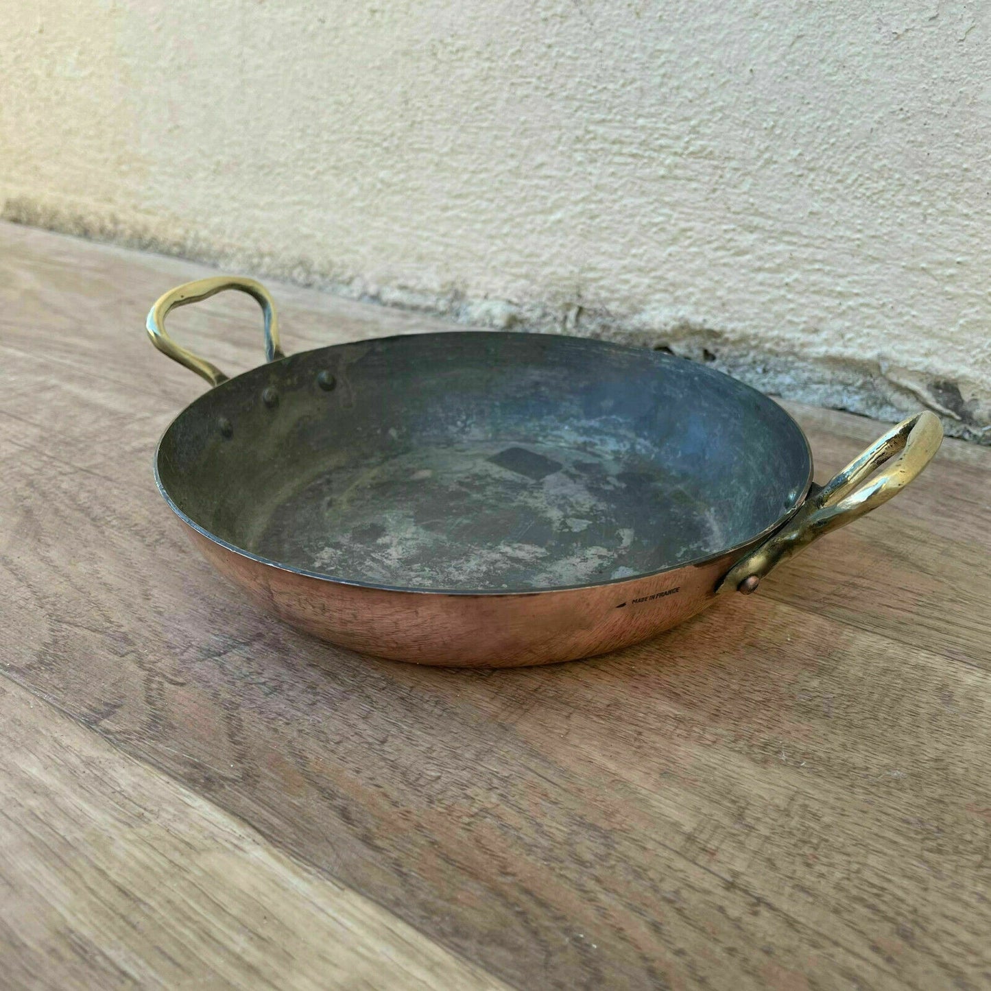 Vintage French round casserole/au Gratin pan lined copper 6 1/4" 04042118 - Fleamarketfrance