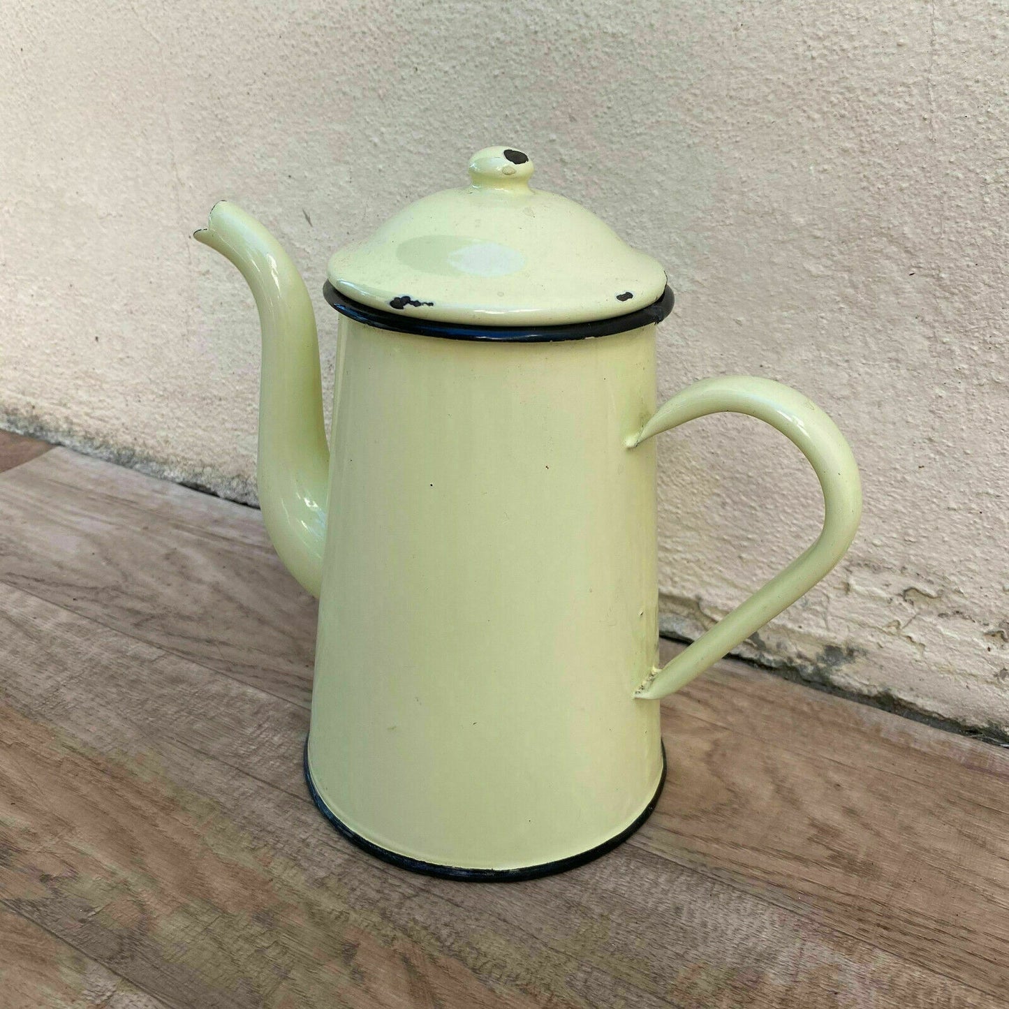 French Enamel Coffee Pot Vintage Yellow Green Enamelware Cafetiere 2808211 Fleamarketfrance