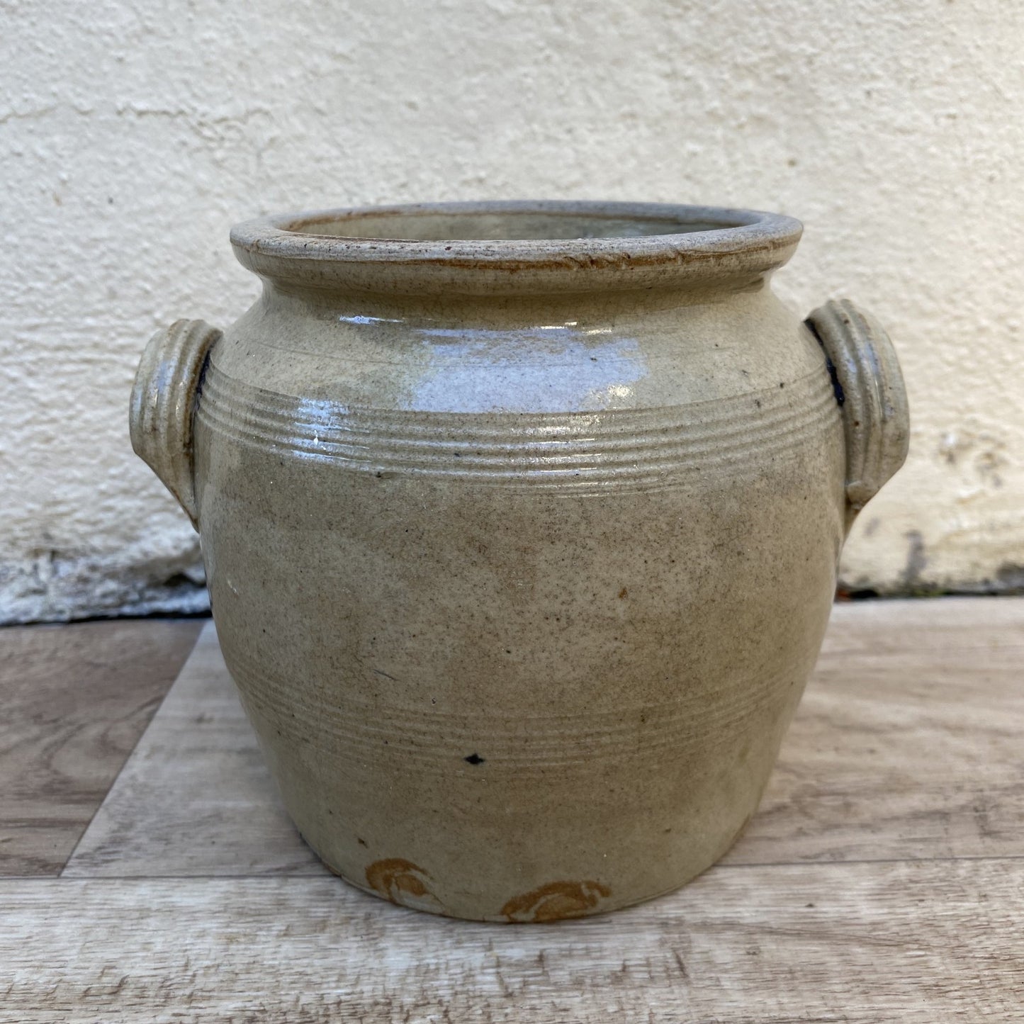 French Stoneware Confit Pot Grey Antique Twin Handles 0407265 Unmarked