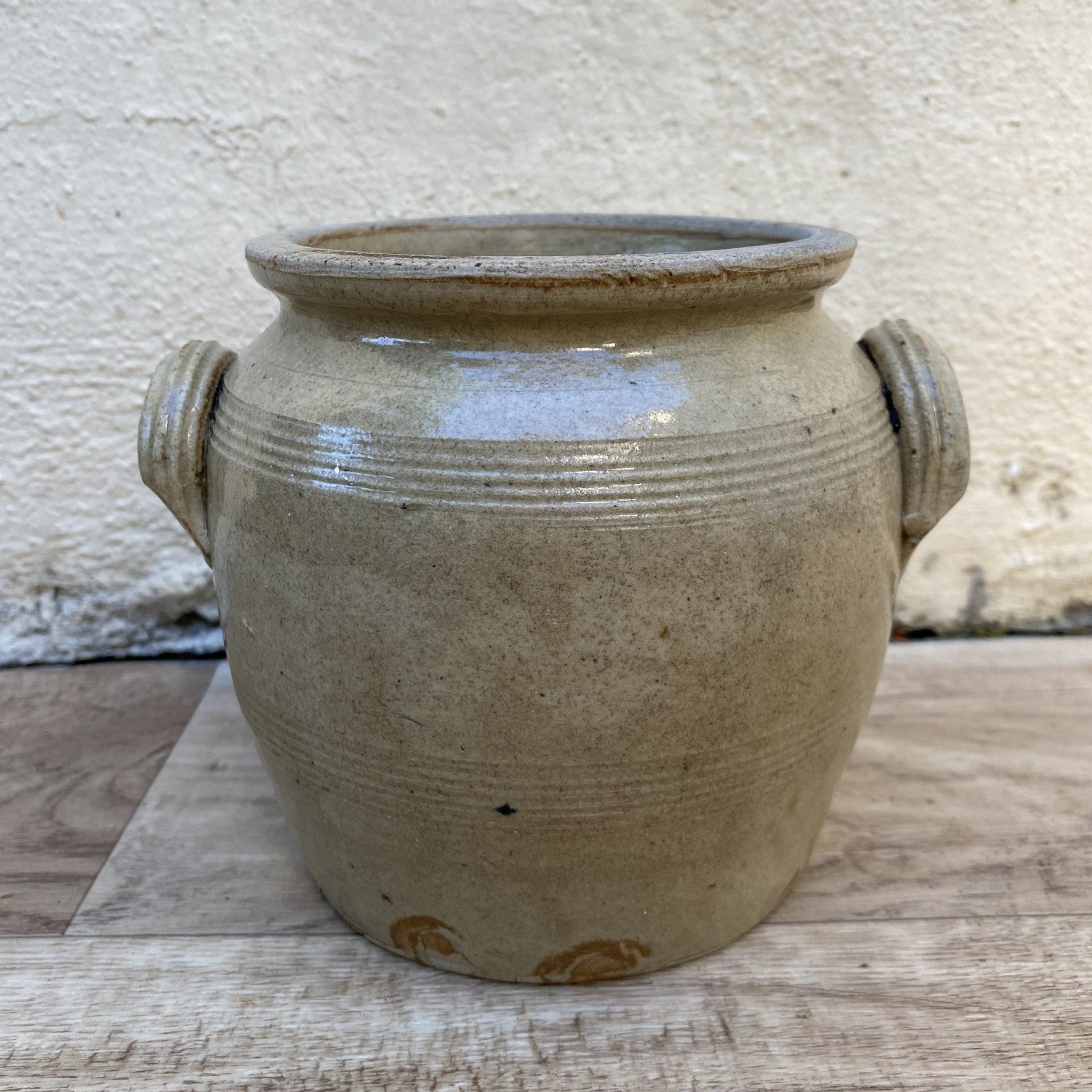 French Stoneware Confit Pot Grey Antique Twin Handles 0407265 Unmarked