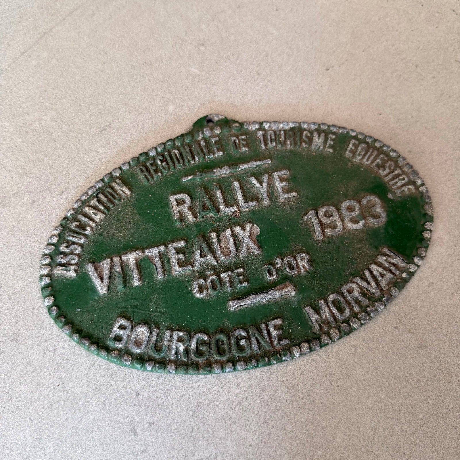 French Vintage Rally Plaque Vitteaux Bourgogne 1983 Green Enamel 08022620 Fleamarketfrance