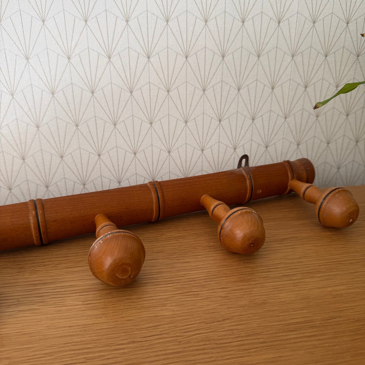 Antique Wooden French Coat Hook Hat 5 Pegs Hanger Faux Bamboo rack 2409253