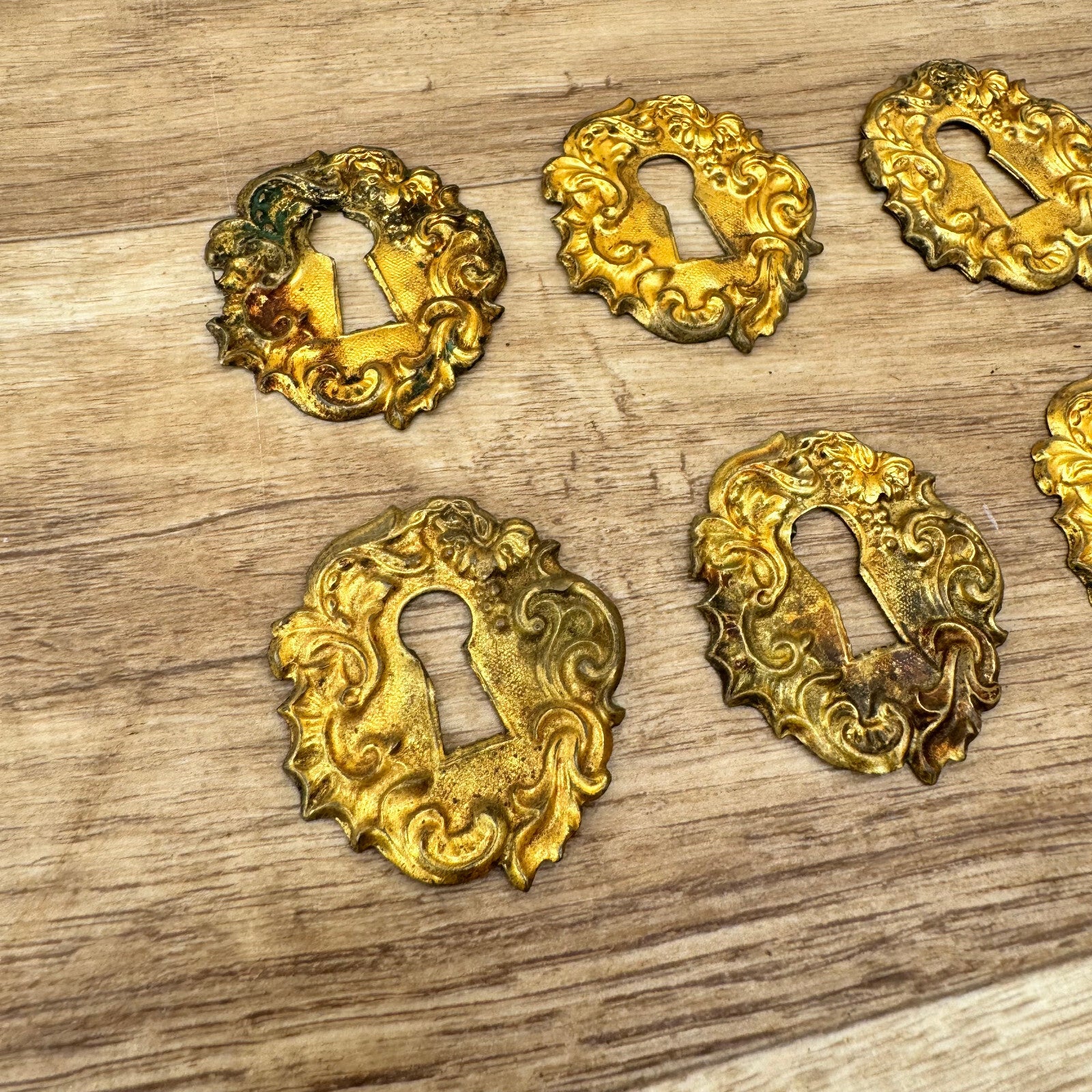 French Brass Escutcheons Antique Ornate Keyhole Plates Rococo Set 0805247 Fleamarketfrance