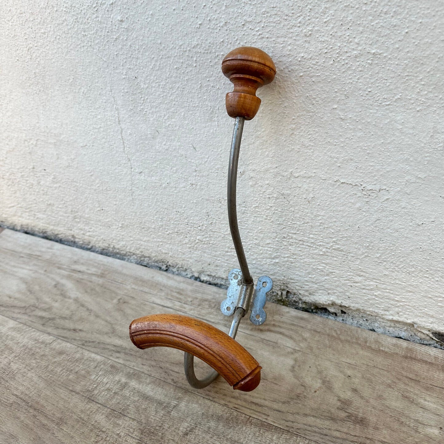 Antique French Coat Hook Hat Hanger metal wood 0509247 - Fleamarketfrance