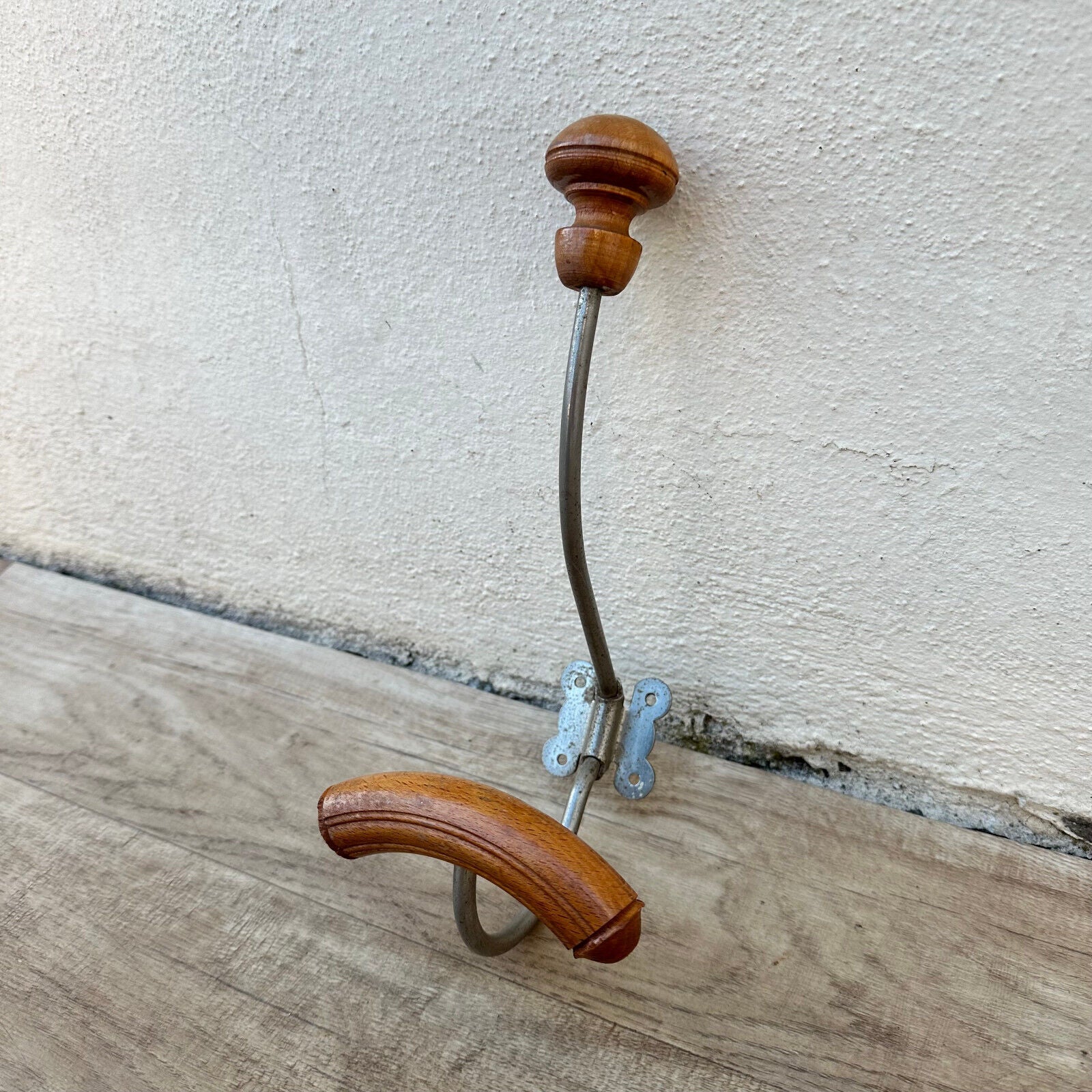 Antique French Coat Hook Hat Hanger metal wood 0509247 - Fleamarketfrance