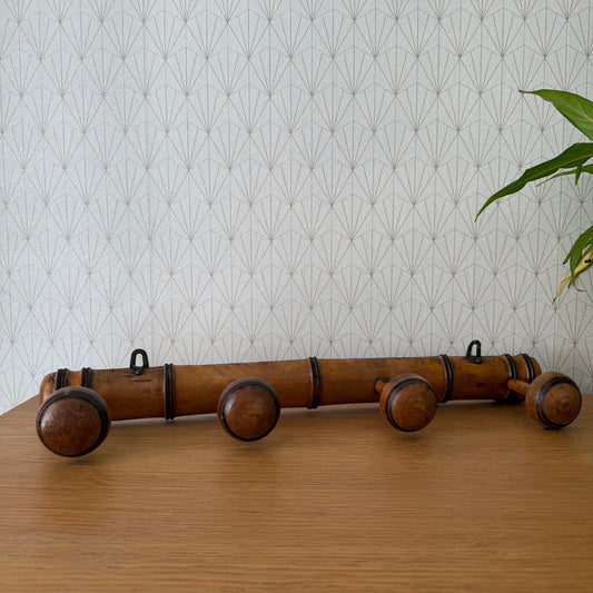 Antique Wooden French Coat Hook Hat 4 Pegs Hanger Faux Bamboo rack 0307256