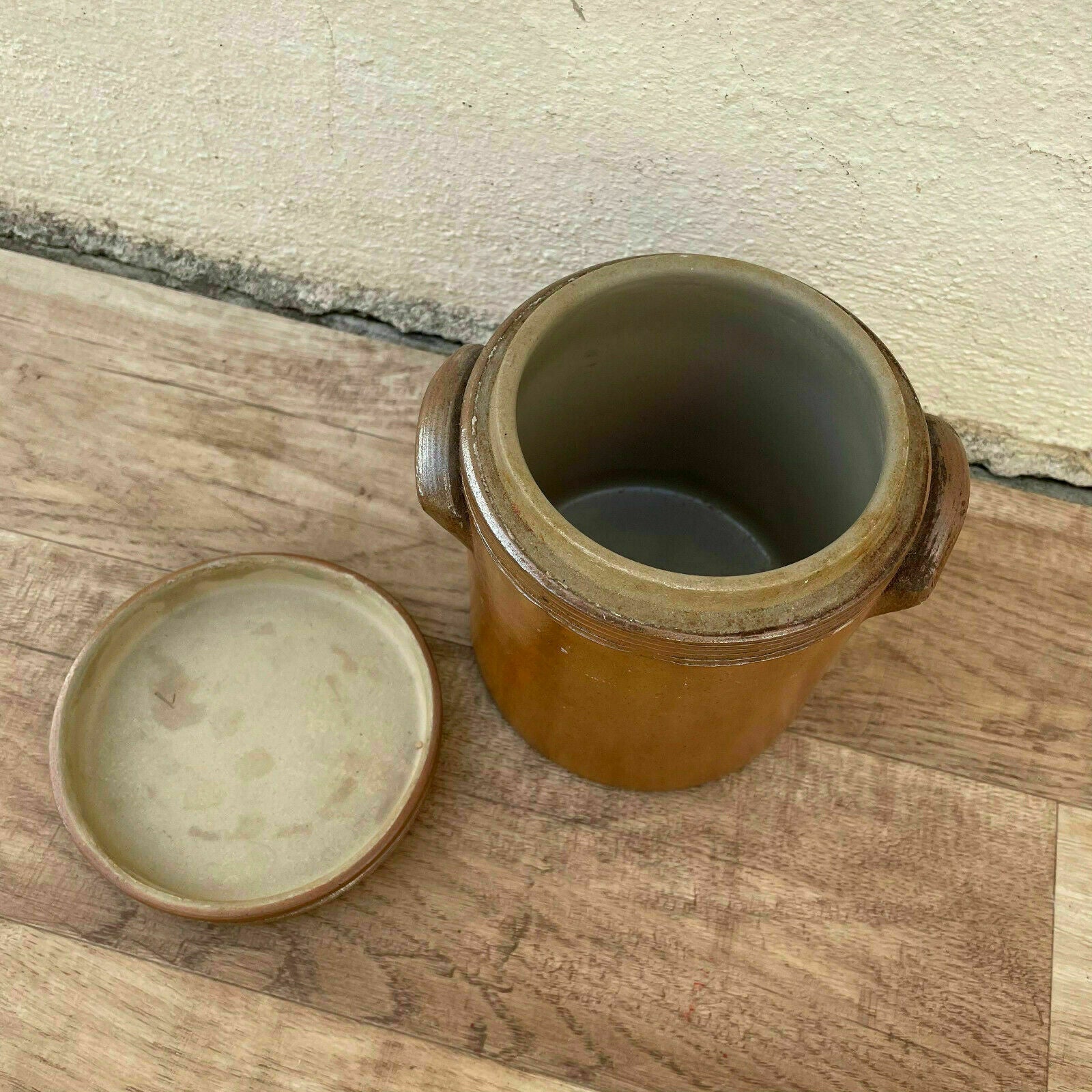 Vintage French Confit Pot Brown Stoneware Pottery Kitchen Jar 0904212 Unmarked