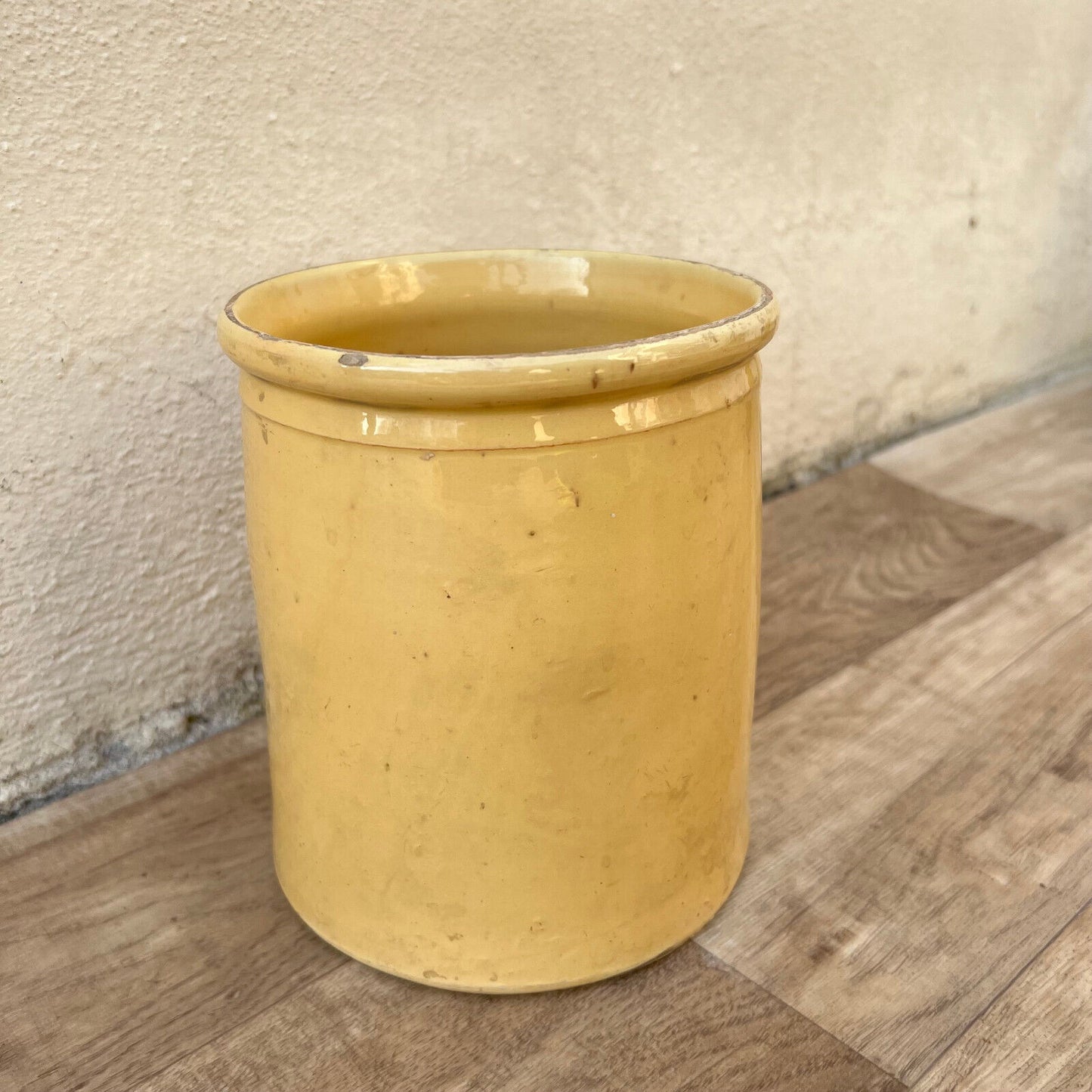 HANDMADE GLAZED YELLOW ANTIQUE FRENCH CONFIT JAM POT 6 3/4" TERRACOTTA  1210249 - Fleamarketfrance