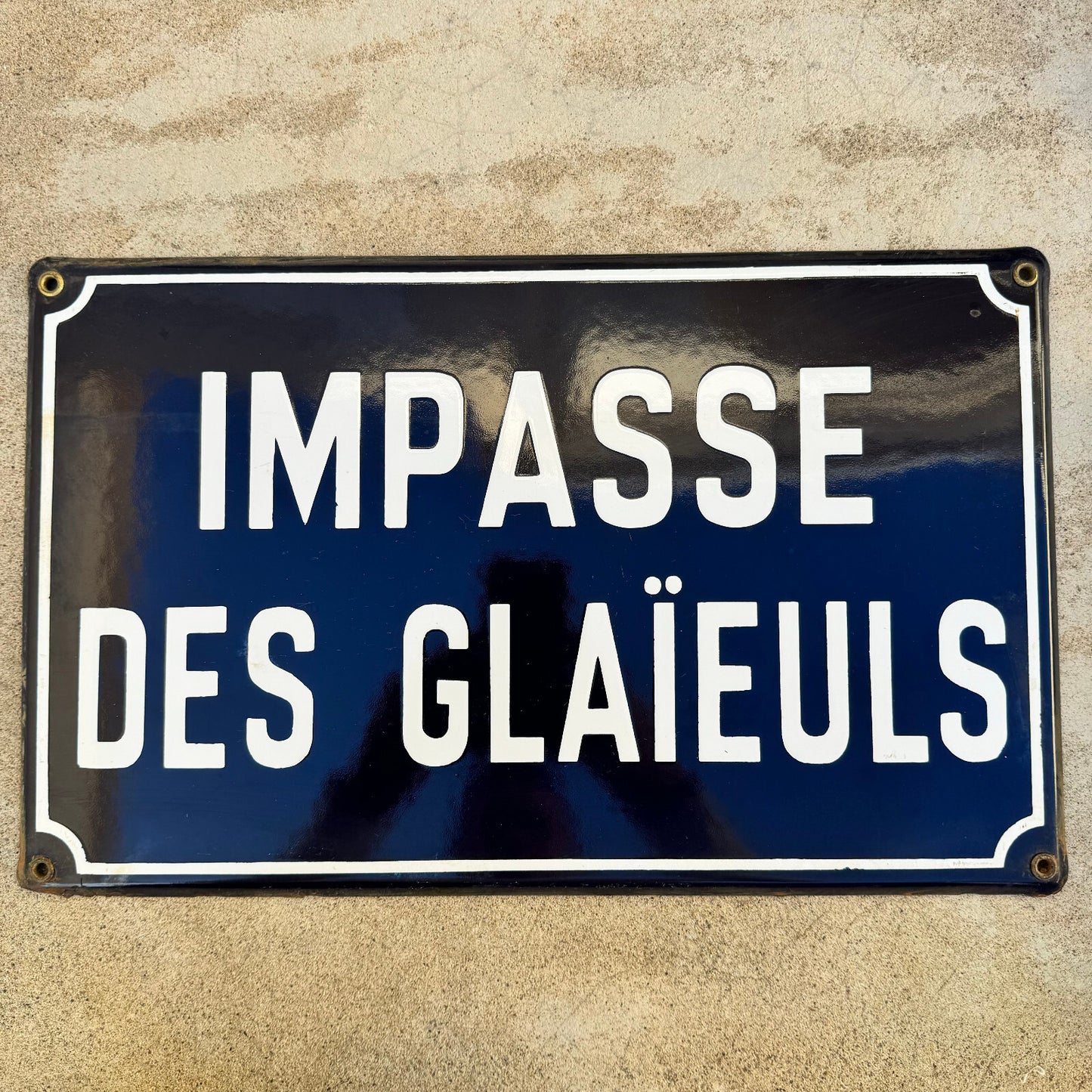 Vintage French Street Sign IMPASSE DES GLAIEULS Enamel Blue 13042432 Fleamarketfrance