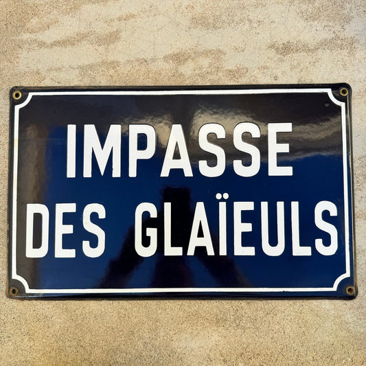 Vintage French Street Sign IMPASSE DES GLAIEULS Enamel Blue 13042432 Fleamarketfrance