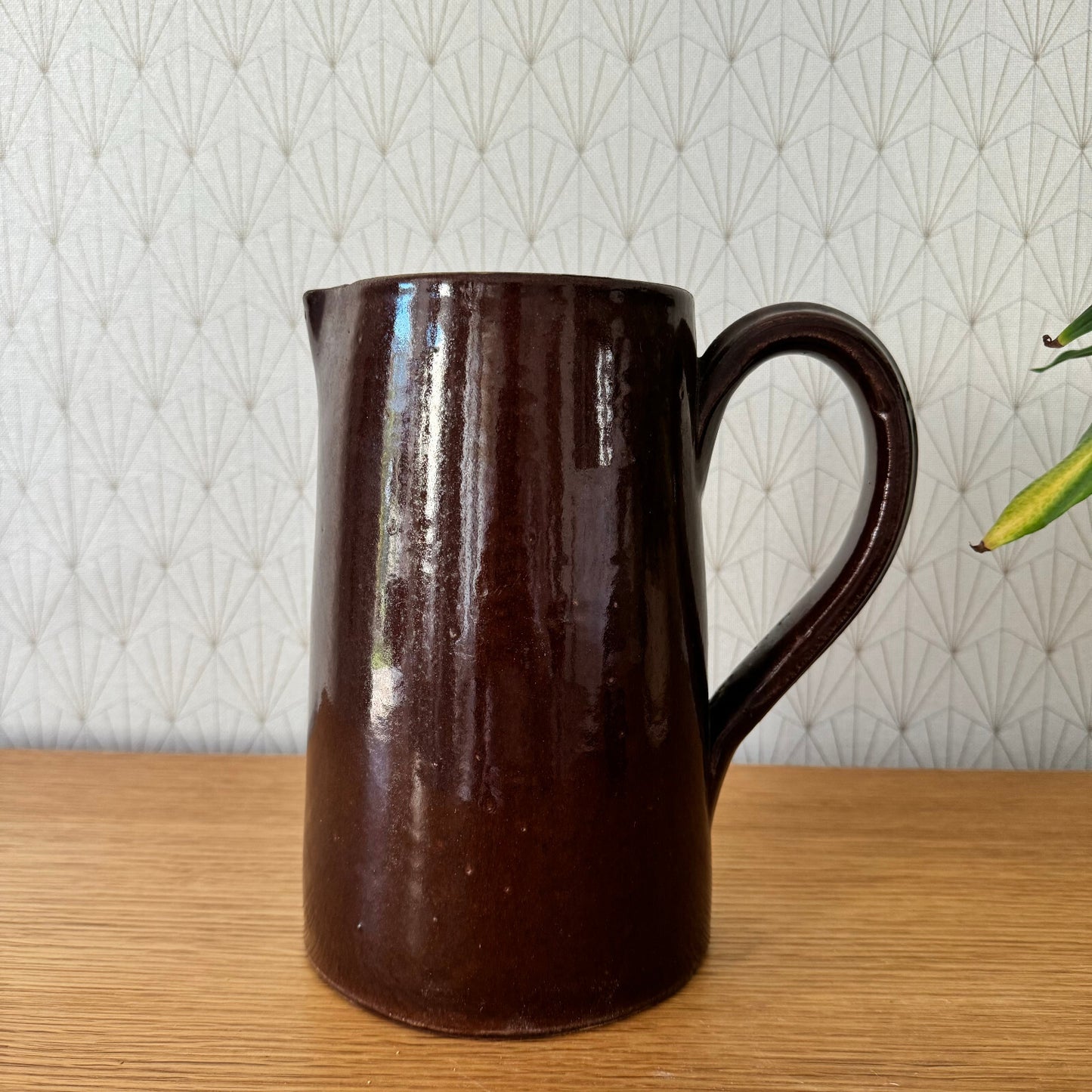 Vintage French Pottery Pitcher Brown Ceramic Jug Handmade 1950s 1904241 Unmarked