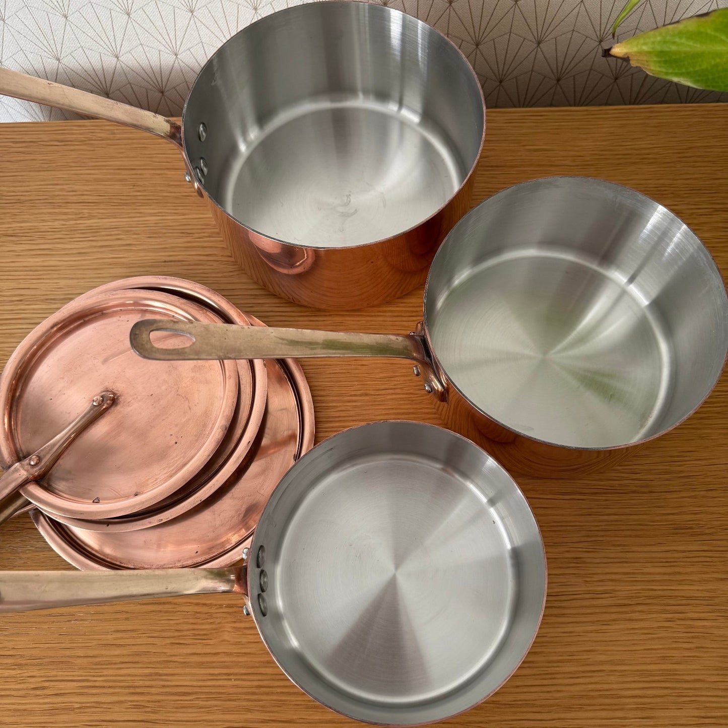 Vintage set of 3 pans with lids culinair French Copper 30082512