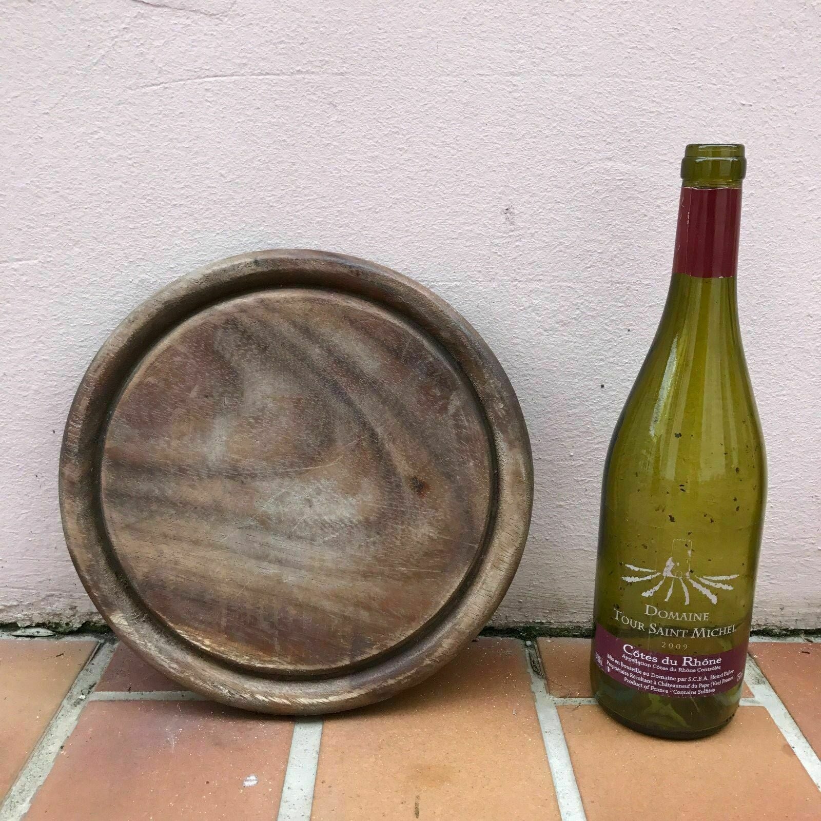 Antique French Wooden Bowl Rustic Farmhouse Kitchen Serving Decor 383 Unbranded