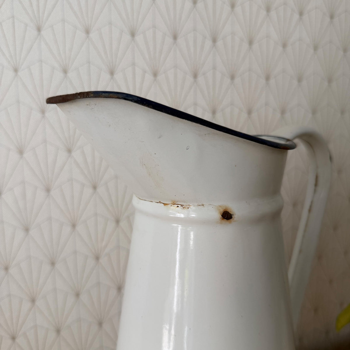 French Enamel Pitcher Vintage White Jug Water Enameled 14.6" 07082610 Unbranded