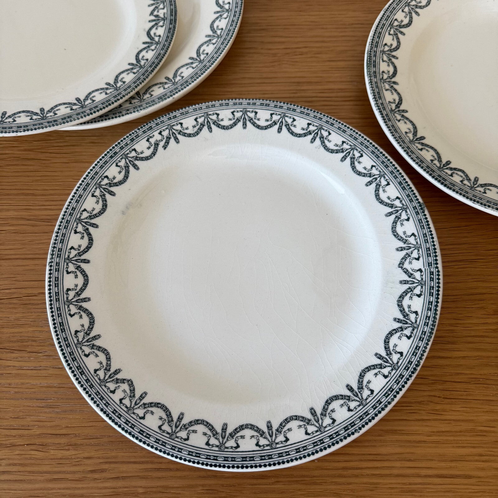 French Antique Ironstone Plates Salins Louis XVI Garlands 19th C 0505253 salins