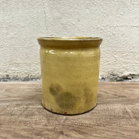 Antique French Jam Pot Yellow Glazed Terracotta Crock Vintage 1107224 Unmarked