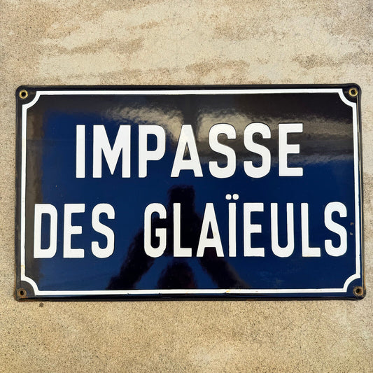 Old French Street Enameled Sign Plaque - vintage GLAIEULS 13042428 - Fleamarketfrance