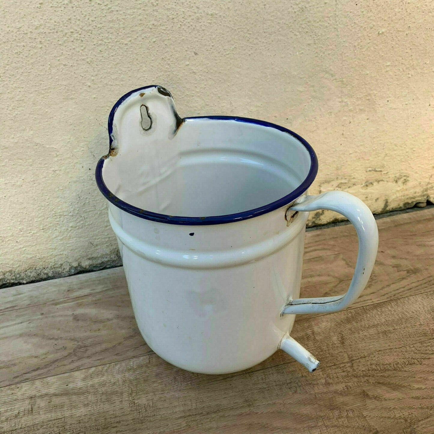 French Enamel Irrigator Vintage Medical White Blue Enamelware 10161917 Fleamarketfrance