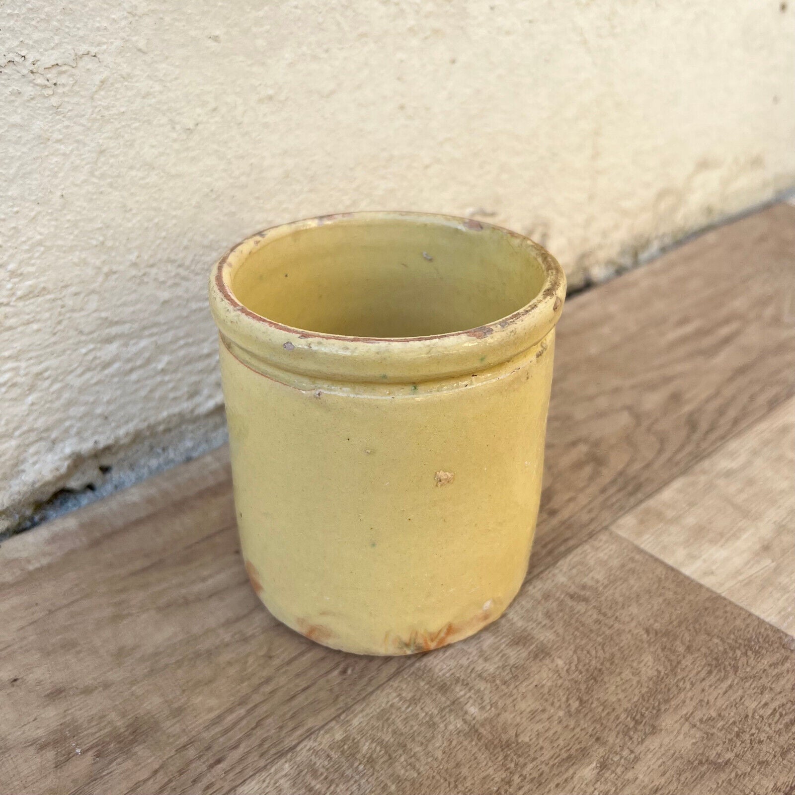 Handmade Glazed Yellow Antique French Confit Jam Pot Small Terracotta 1409249 - Fleamarketfrance