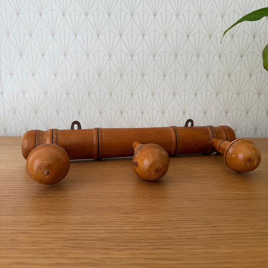 Antique Wooden French Coat Hook Hat 3 Pegs Hanger Faux Bamboo rack 1807252