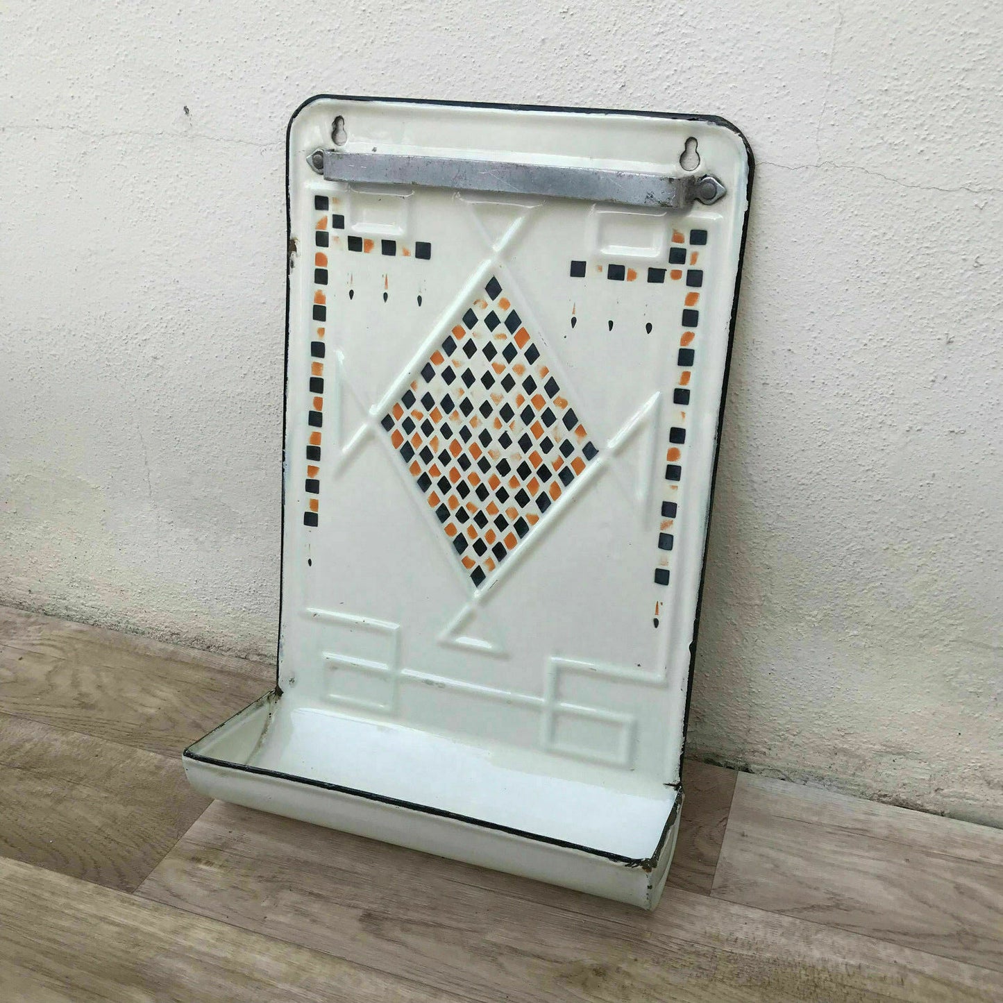 Vintage French Enamel Utensil Holder Diamond Pattern Kitchen 2804186 Fleamarketfrance