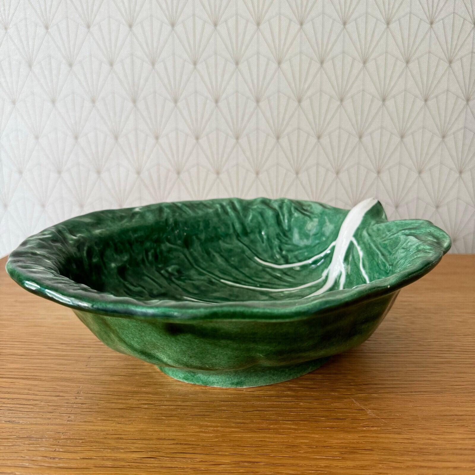 French Green Cabbage Majolica Gerber Prestige Paris fruit bowl 08052417 - Fleamarketfrance