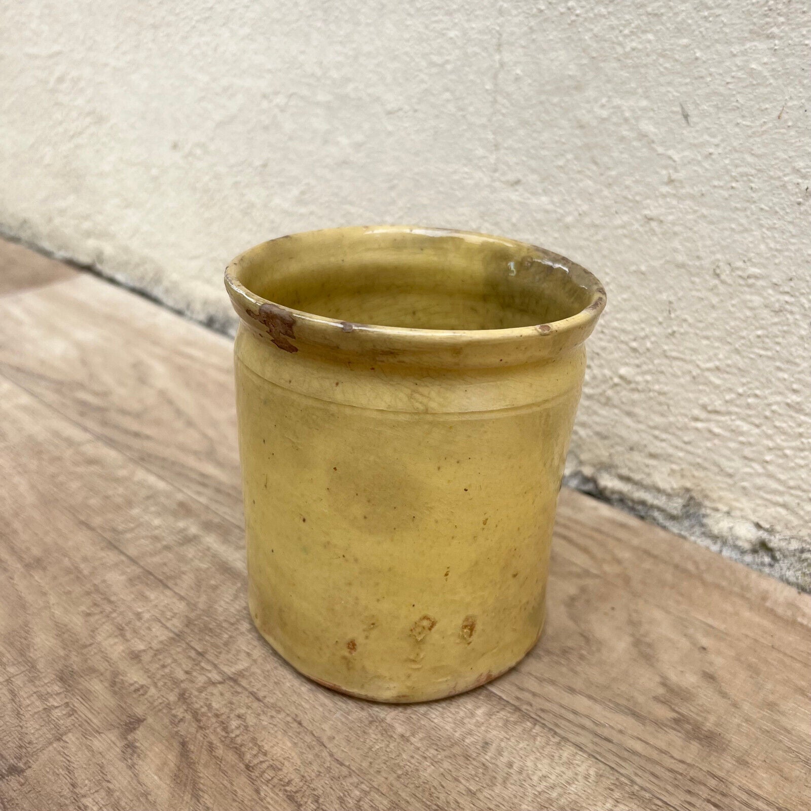 HANDMADE GLAZED YELLOW ANTIQUE FRENCH CONFIT JAM POT TERRACOTTA 4 3/4" 1107224 - Fleamarketfrance