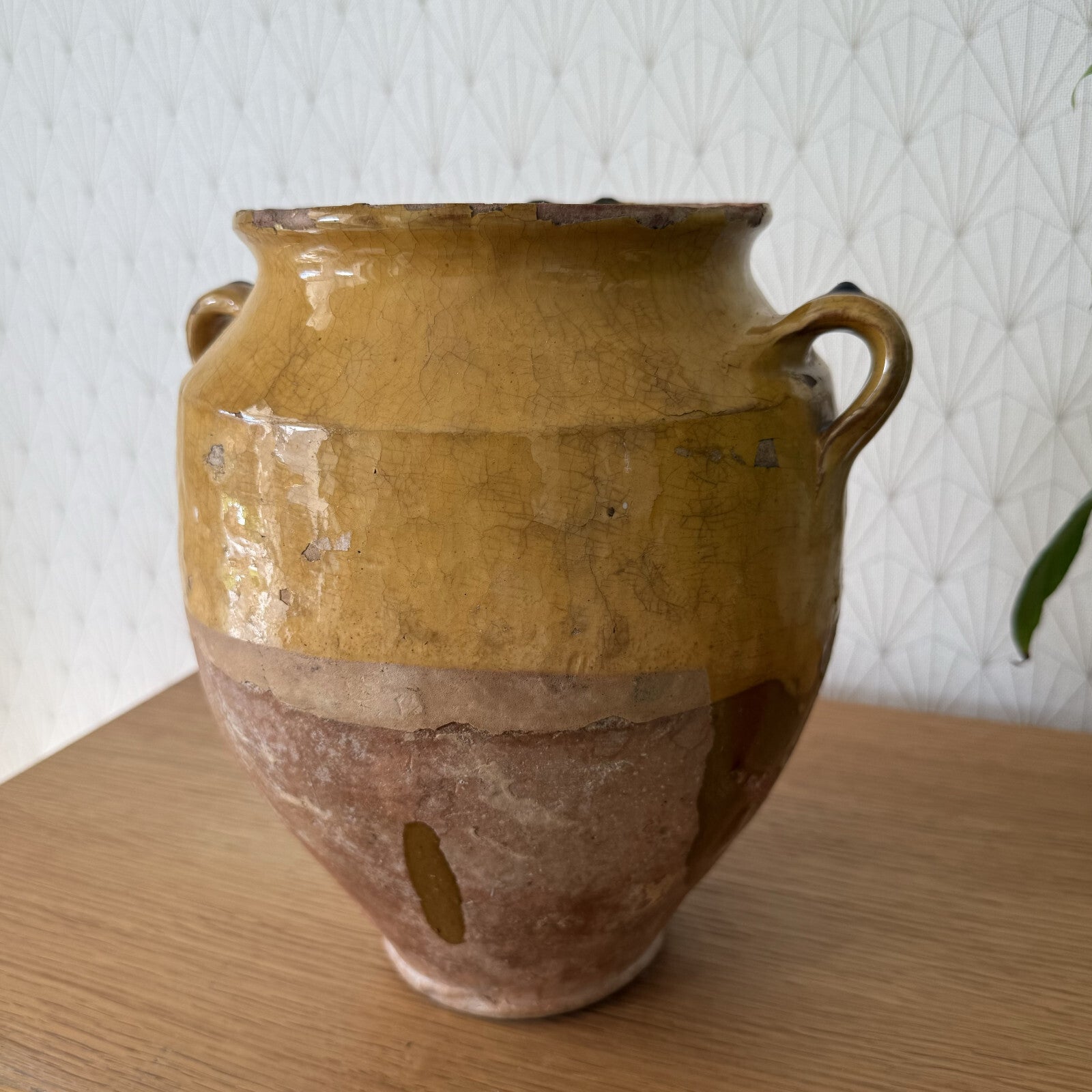French Confit Pot Antique Terracotta Pottery Vessel 10" Yellow 1101253 Unmarked