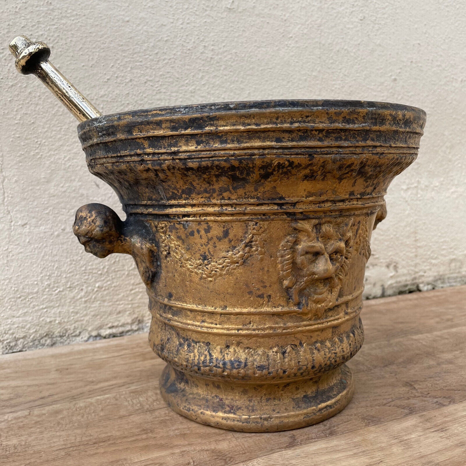 Antique Louis XIV Period French Bronze Mortar 17th Century Dated 1671 02112213 - Fleamarketfrance