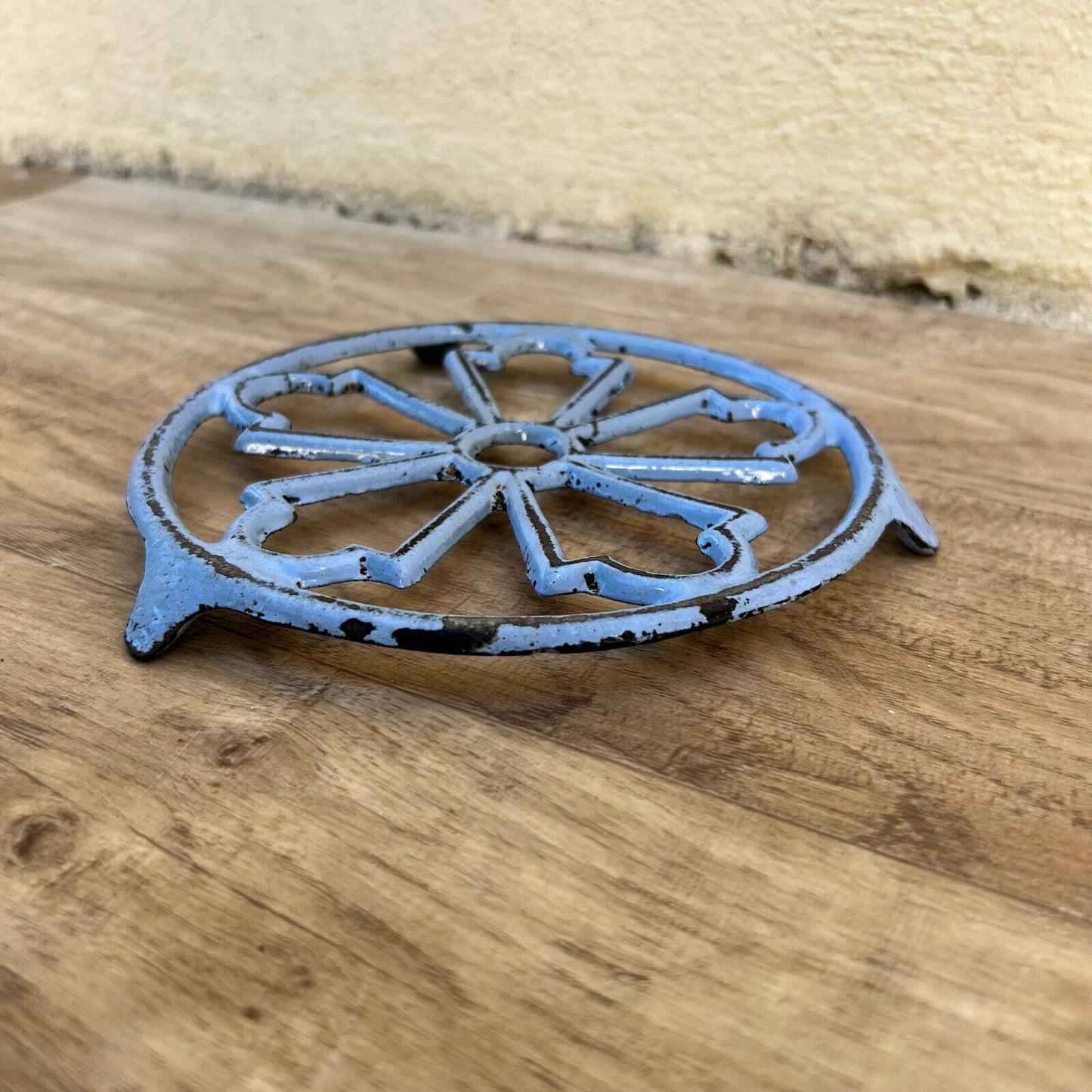 Antique vintage french Cast iron kitchen Trivet  france blue purple 06102417 - Fleamarketfrance