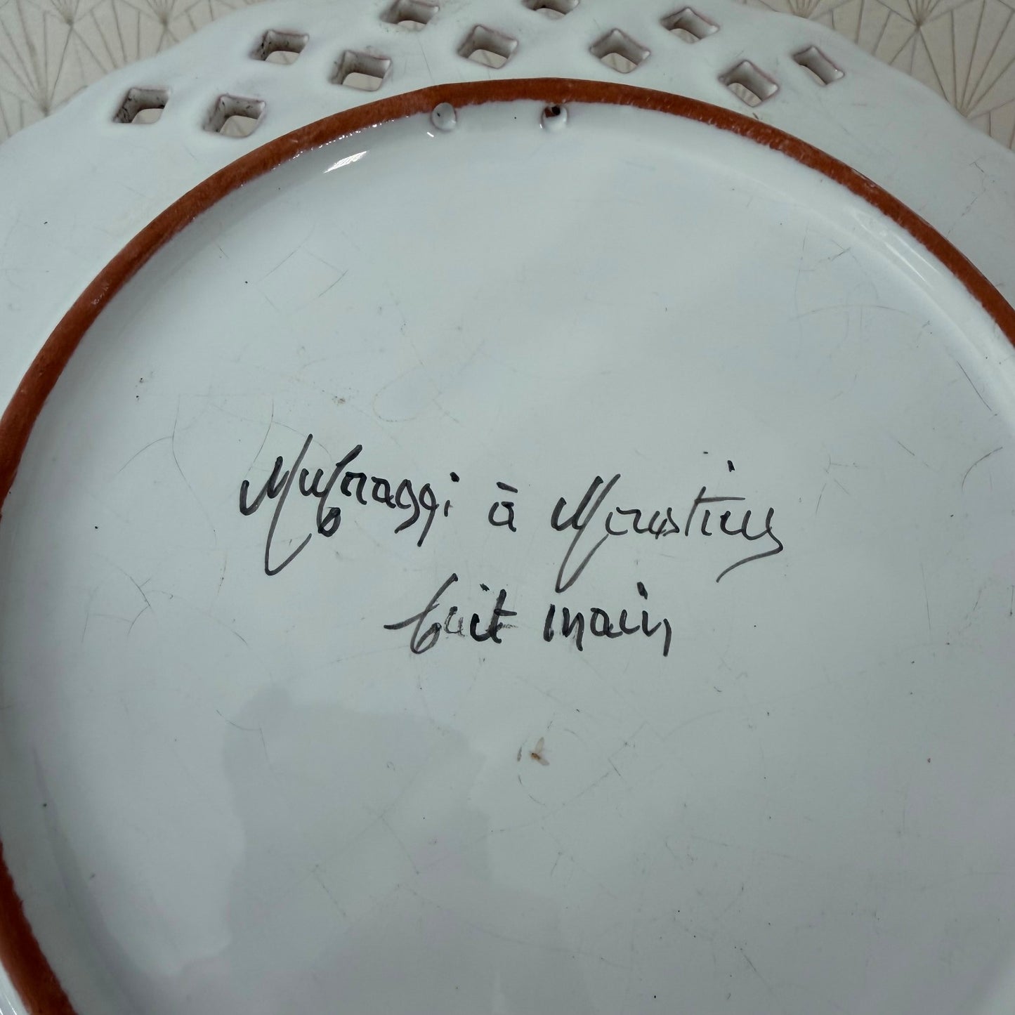 French Moustiers Faience Plate Hand Painted Reticulated Birds 04092626