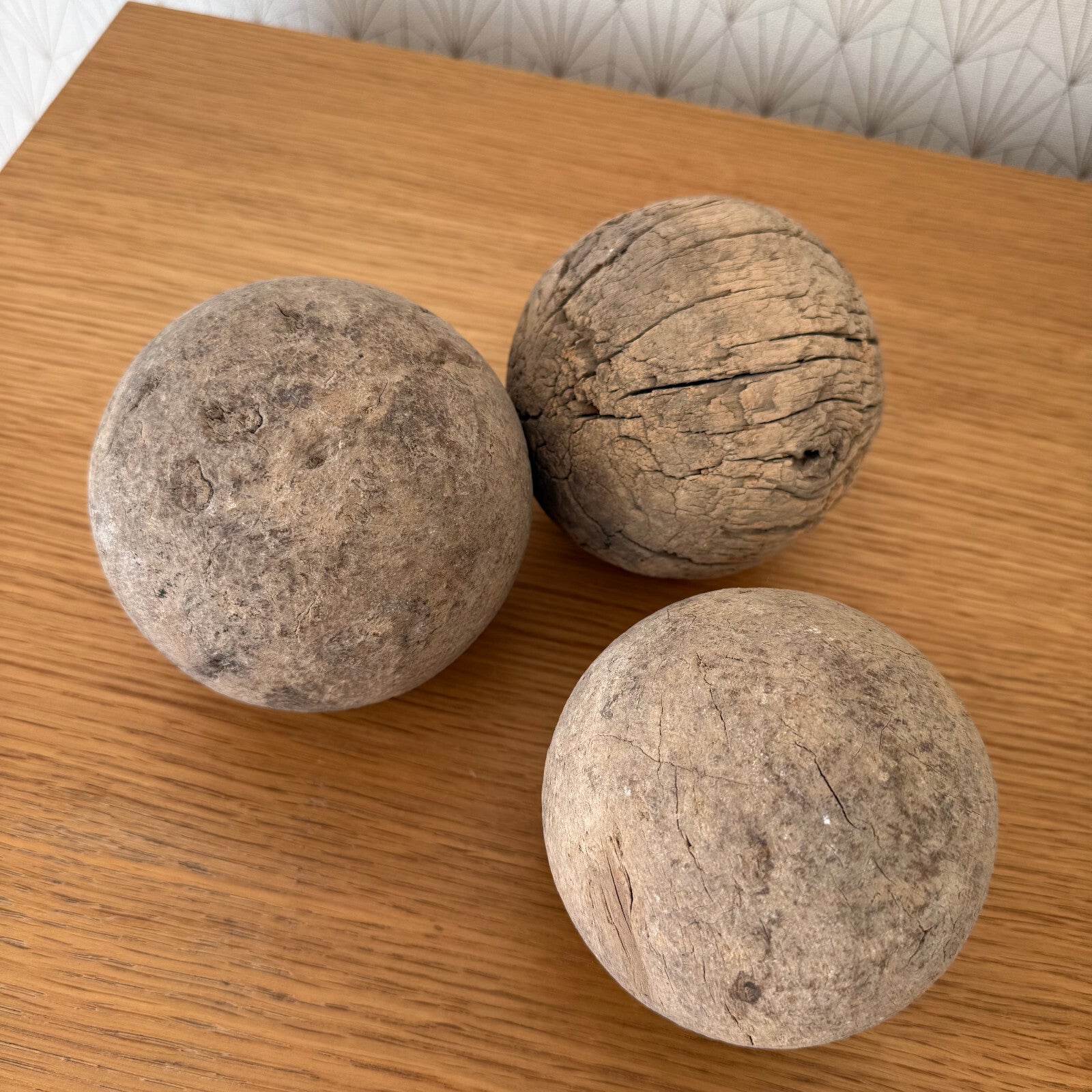 French Wooden Balls Antique Primitive Farmhouse Decor Set of 3 09022511 Unbranded