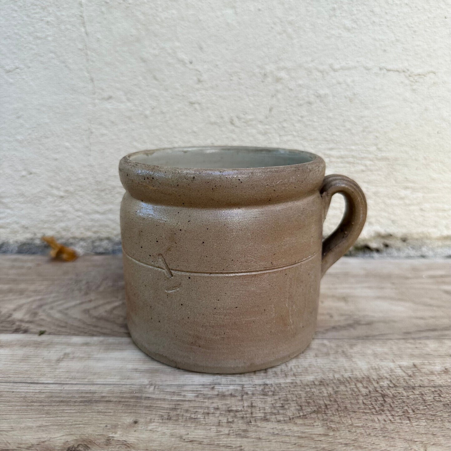 FRENCH VINTAGE confit jug mug cup glazed brown grey 01112322 - Fleamarketfrance