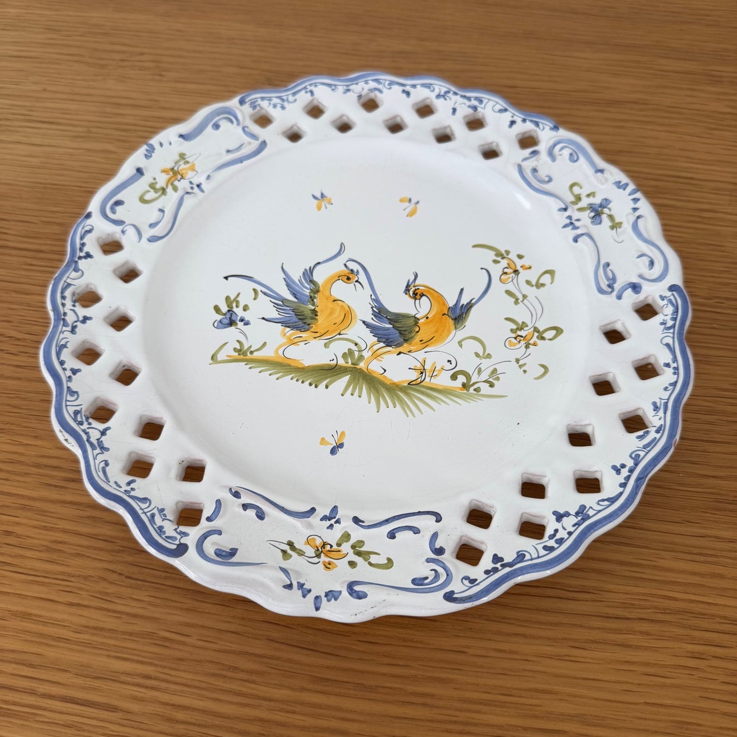 French Moustiers Faience Plate Hand Painted Reticulated Birds 04092626