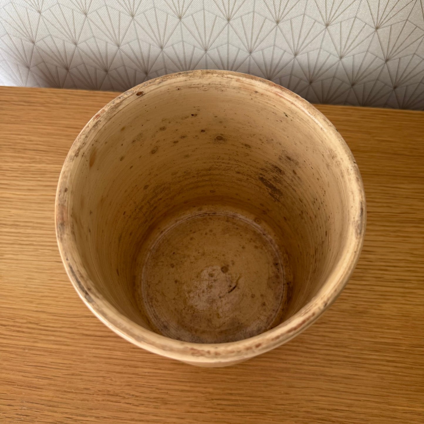 HANDMADE GLAZED YELLOW ANTIQUE FRENCH CONFIT JAM POT SMALL TERRACOTTA 0809251